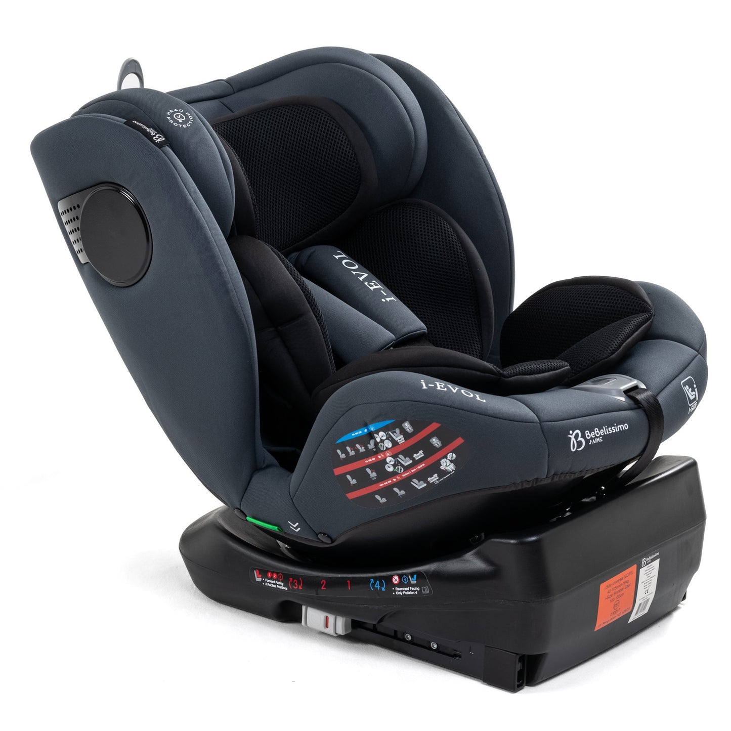 BEBELISSIMO - Siège auto Isofix - pivotant 360 ° - groupe 0+/1/2/3 - (0-36kg) - i-EVOL- gris foncé- protections latérales