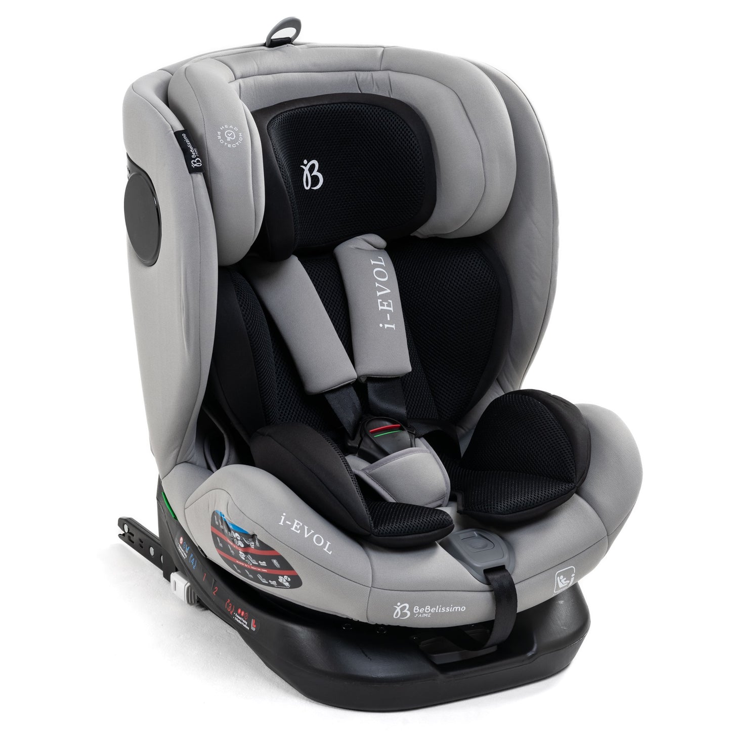 BEBELISSIMO - Siège auto Isofix - pivotant 360 ° - groupe 0+/1/2/3 - (0-36kg) - i-EVOL- gris claire - protections latérales