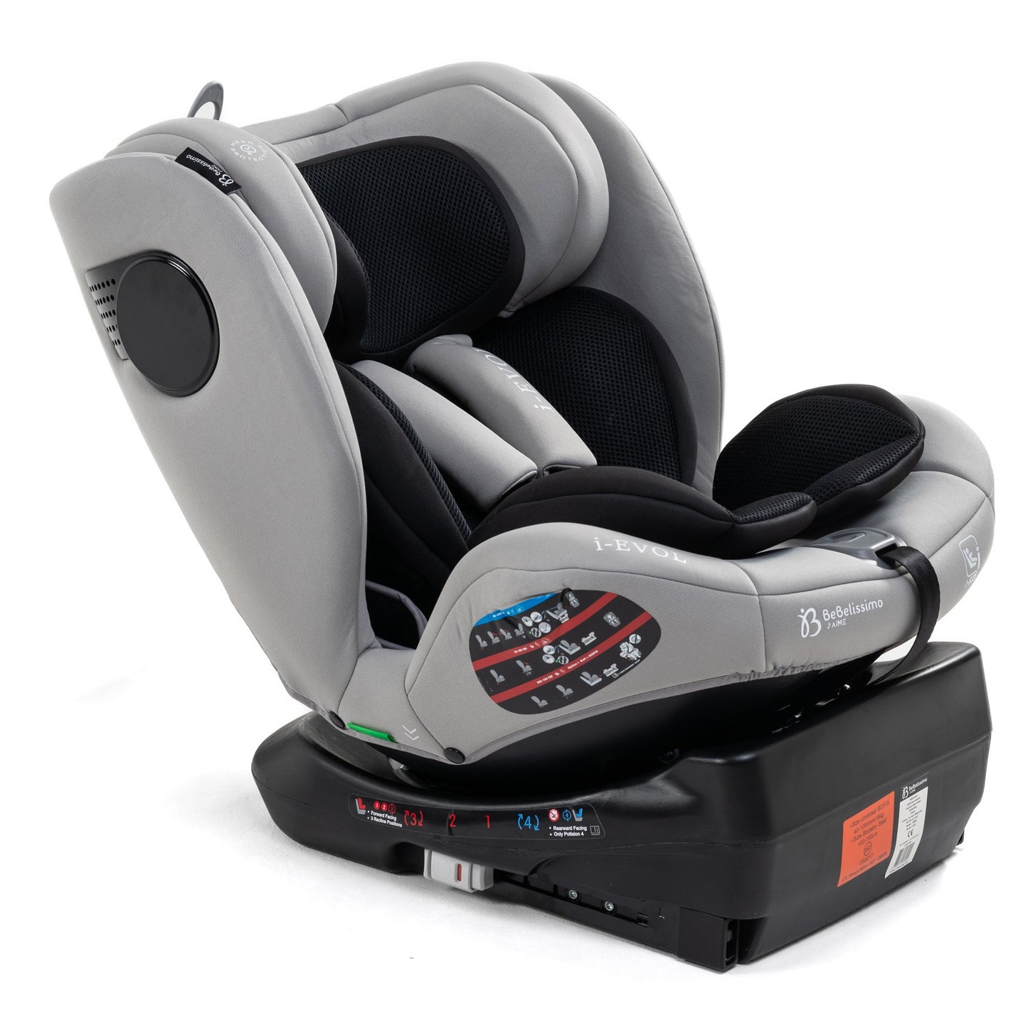 BEBELISSIMO - Siège auto Isofix - pivotant 360 ° - groupe 0+/1/2/3 - (0-36kg) - i-EVOL- gris claire - protections latérales