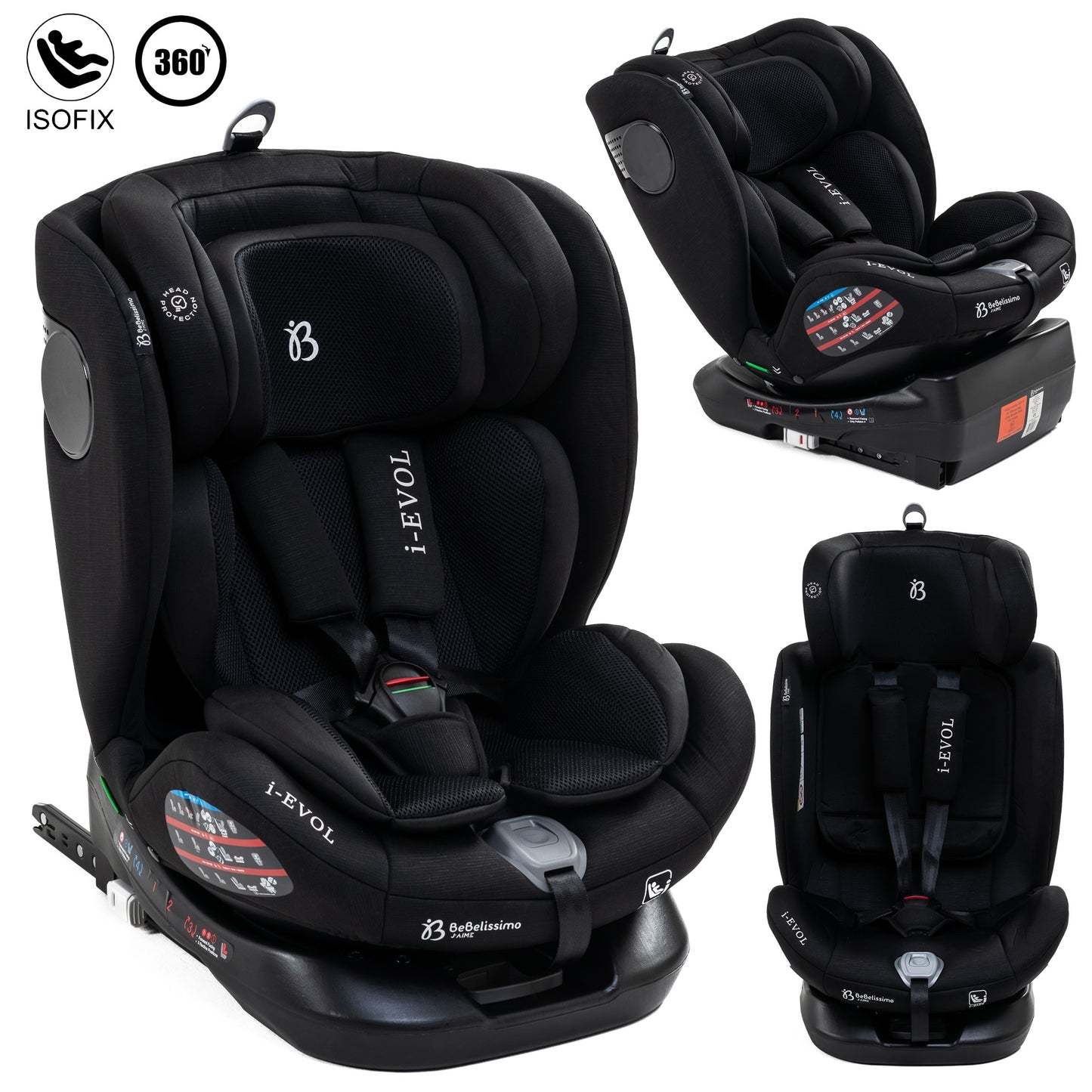 BEBELISSIMO - Siège auto Isofix - pivotant 360 ° - groupe 0+/1/2/3 - (0-36kg) - i-EVOL- noir - protections latérales
