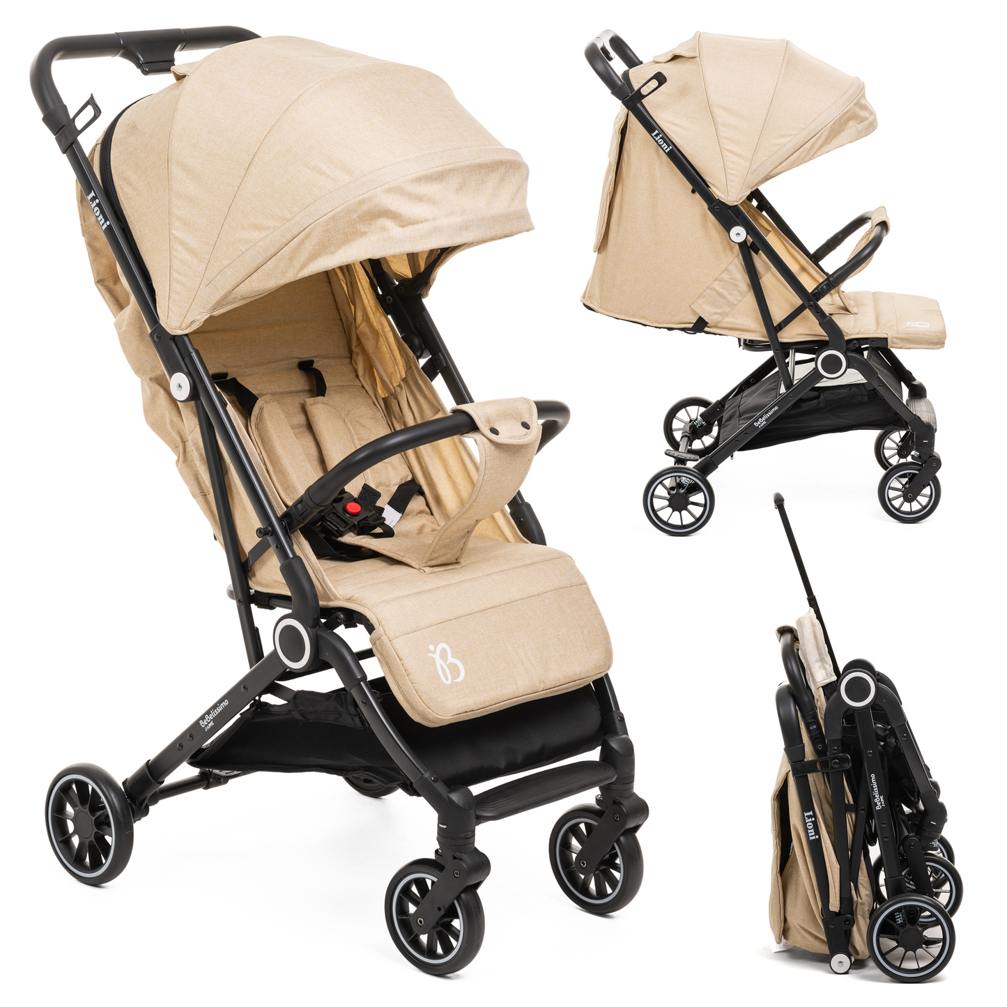 Bebelissimo - Poussette bébé Citadine Ultra Compacte - De 0 à 36 mois - Lioni -0-22kg - beige