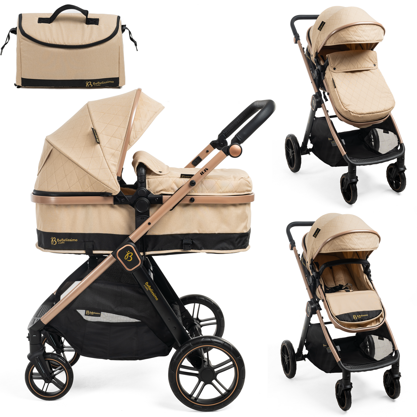 Bebelissimo - Poussette transformable - combinée - 2 en 1 - poids 0-22kg - IRIS- beige