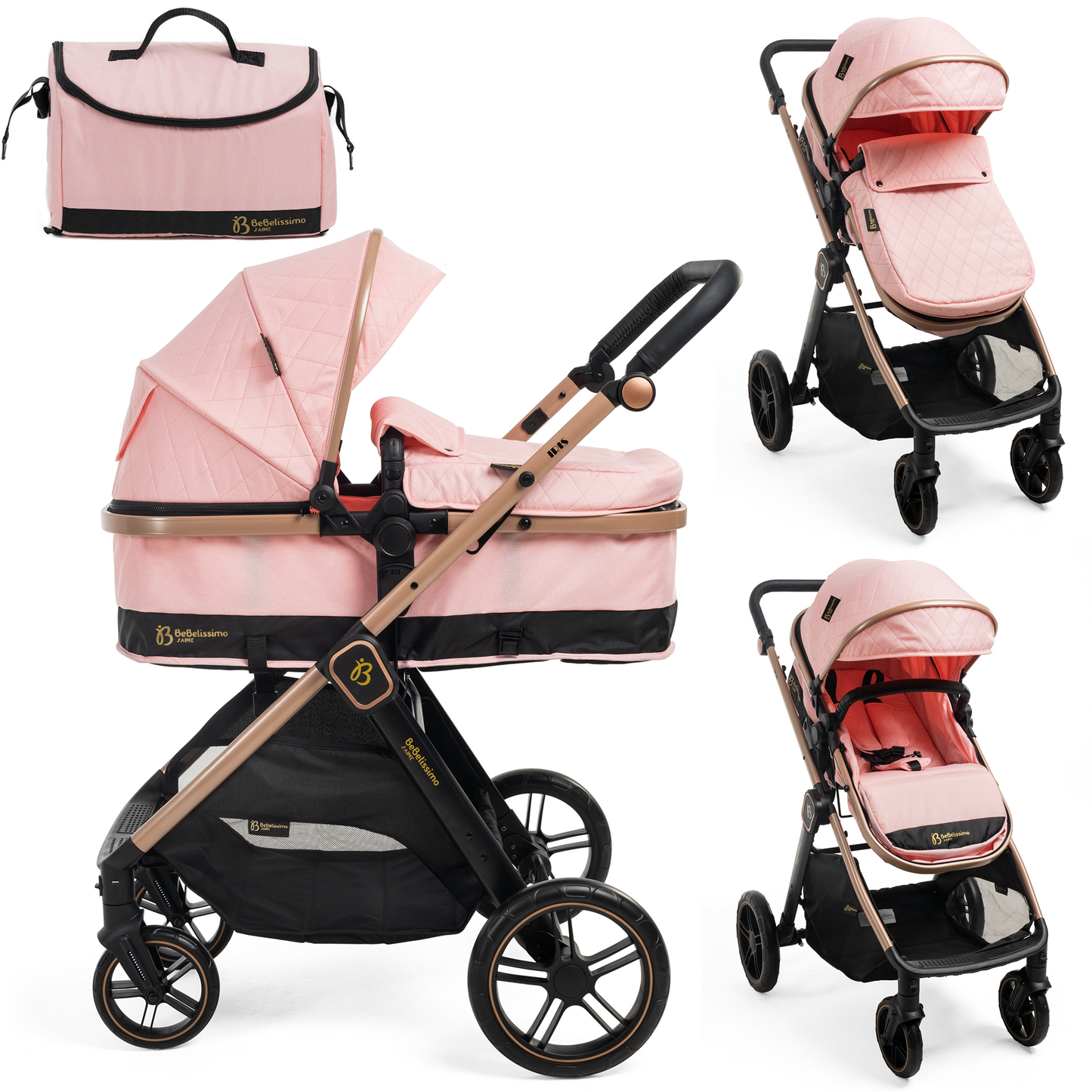 Bebelissimo - Poussette transformable - combinée - 2 en 1 - poids 0-22kg - IRIS- rose