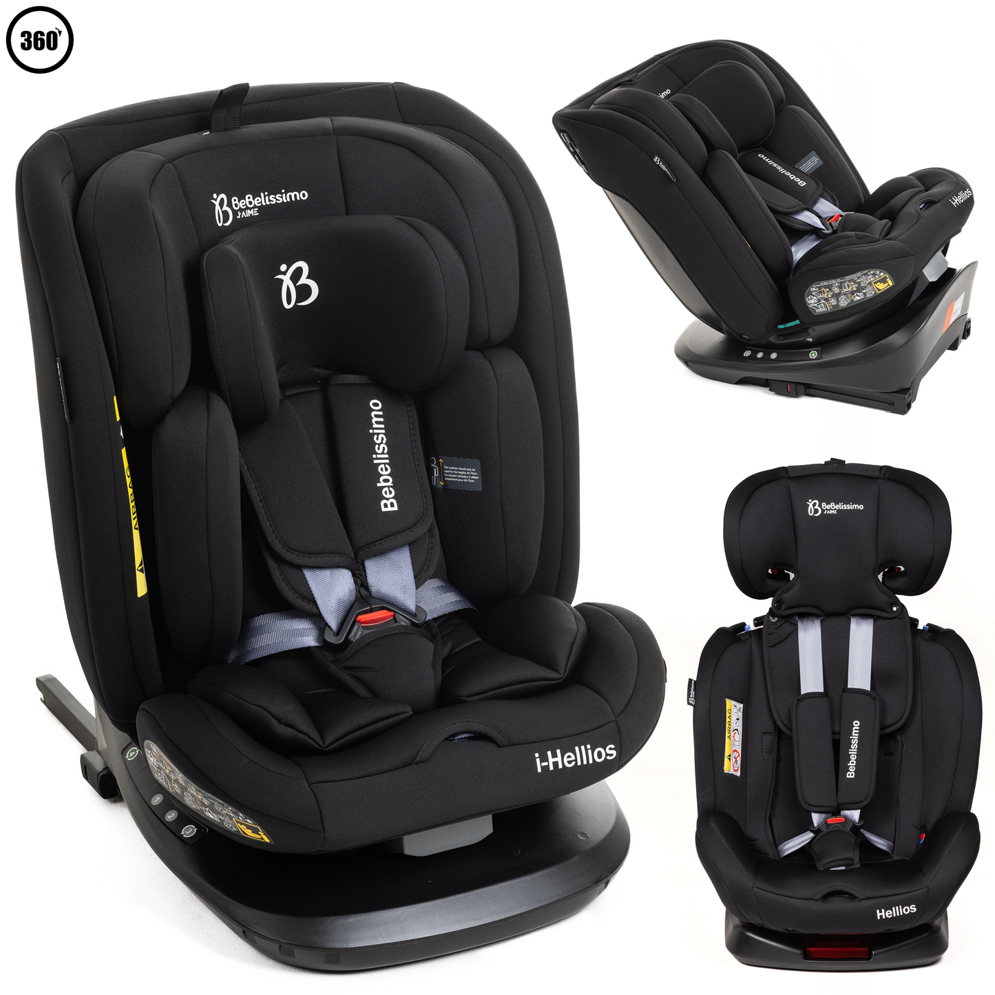 BEBELISSIMO - Siège auto Isofix - pivotant 360 °- groupe 0+/1/2/3 - (0-36kg) - Hellios - noir /noir