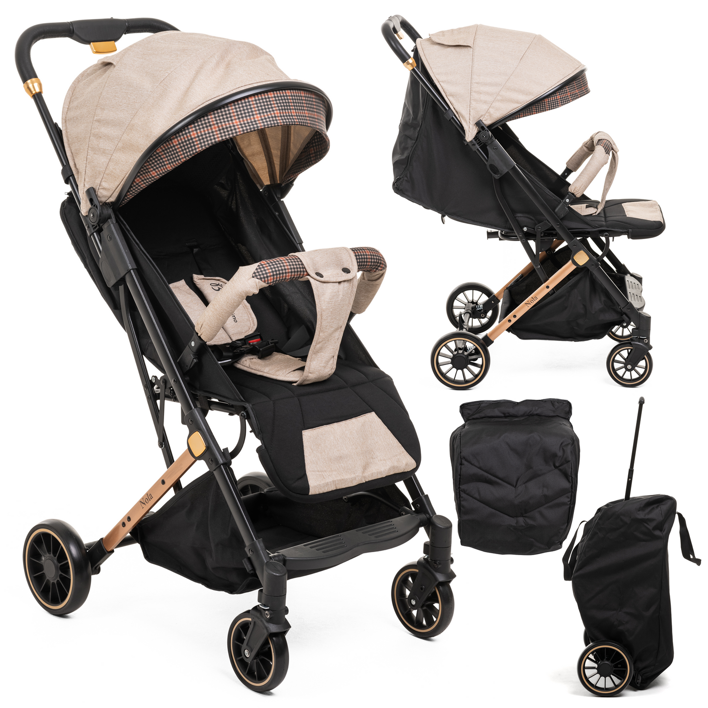 Bebelissimo - Poussette bébé Citadine Ultra Compacte - De 0 à 36 mois - Nola - beige