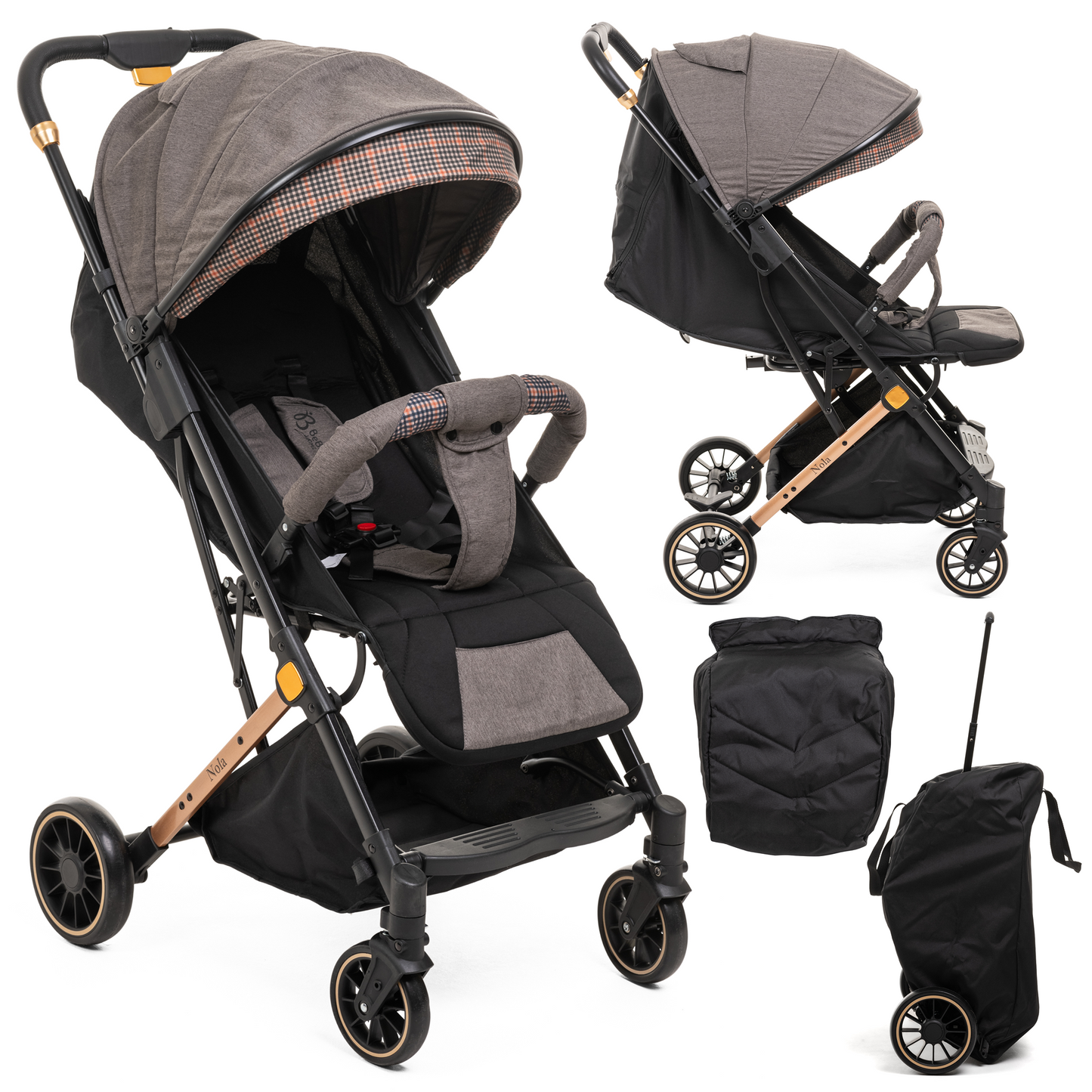 Bebelissimo - Poussette bébé Citadine Ultra Compacte - De 0 à 36 mois - Nola - gris