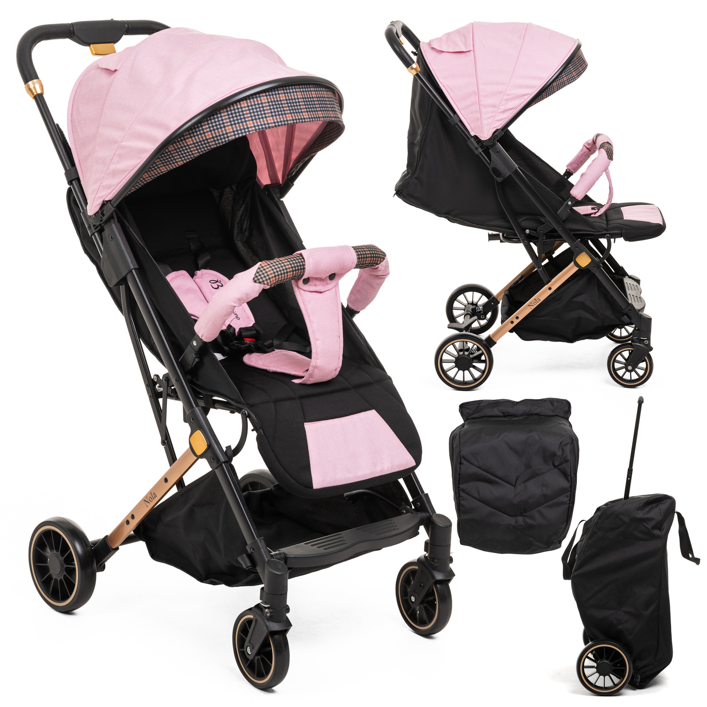 Bebelissimo - Poussette bébé Citadine Ultra Compacte - De 0 à 36 mois - Nola - rose
