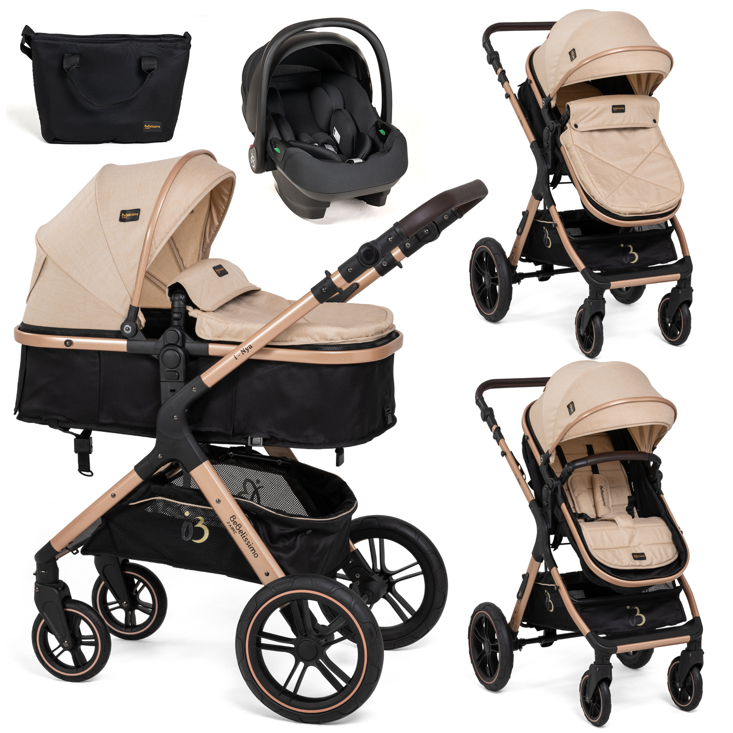BEBELISSIMO - Poussette combinée trio 3 en 1 - siège auto I-size 40-87cm – nacelle – dès la naissance – jusqu’à 22kg - NYA beige