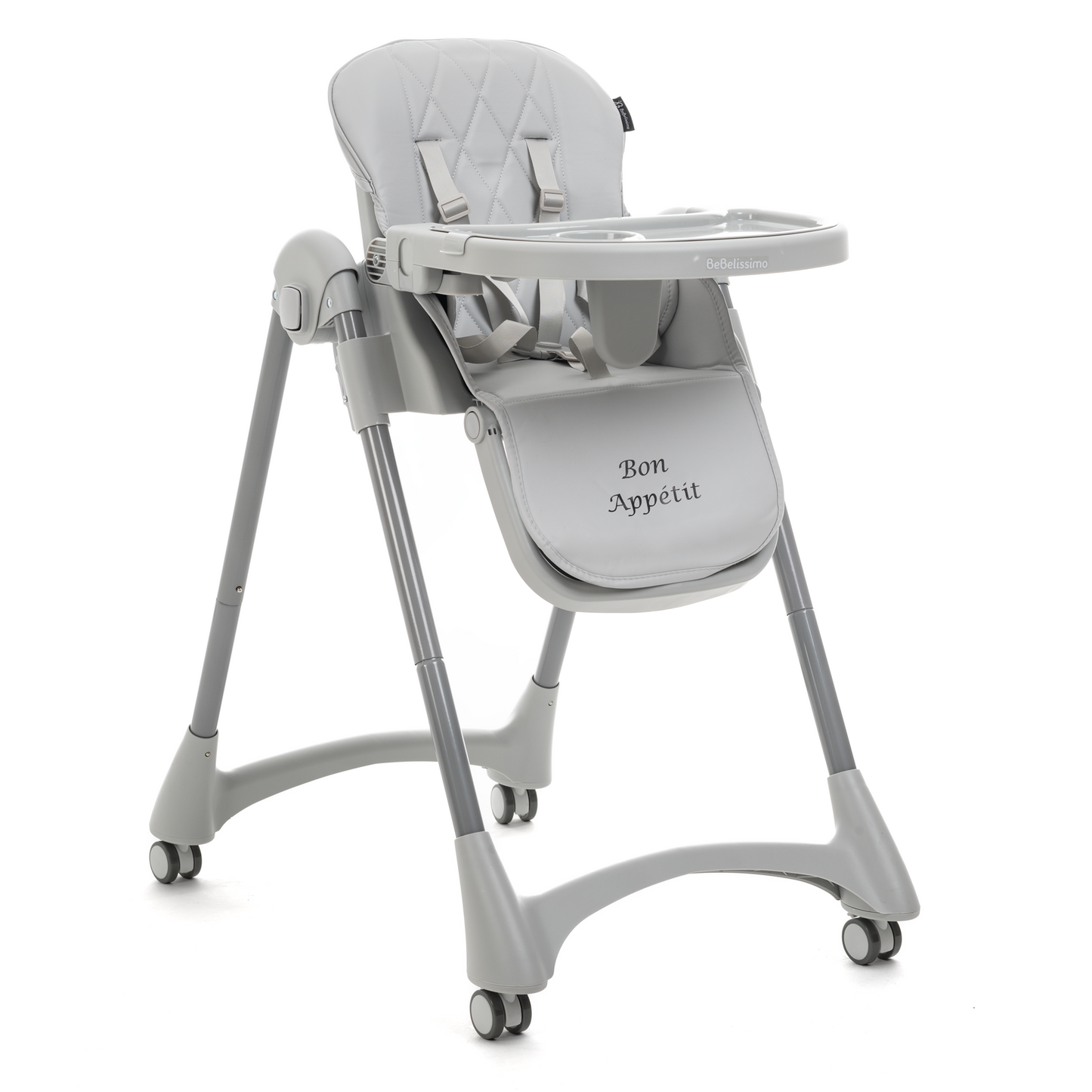 Bebelissimo - Chaise haute évolutive bébé - Pliable - Compacte - Réglable hauteur - De 6 mois à 3 ans (15kg) - gris - Bon Appetit