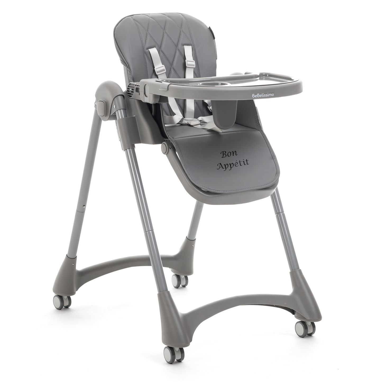Bebelissimo - Chaise haute évolutive bébé - Pliable - Compacte - Réglable hauteur - De 6 mois à 3 ans (15kg) - gris foncé - Bon Appetit