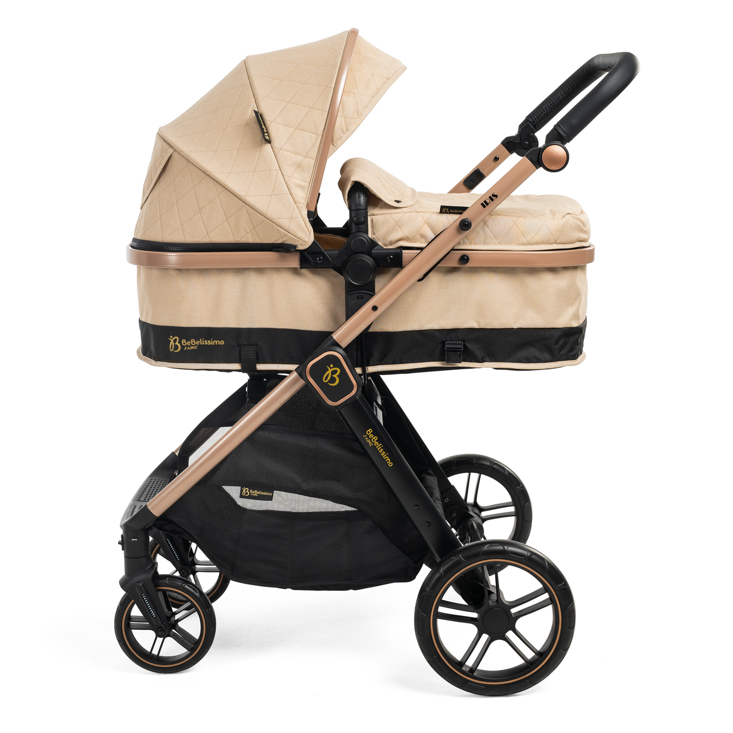 BEBELISSIMO - Poussette combinée trio 3 en 1 - siège auto 0+ IRIS – nacelle – dès la naissance – jusqu’à 22kg - beige