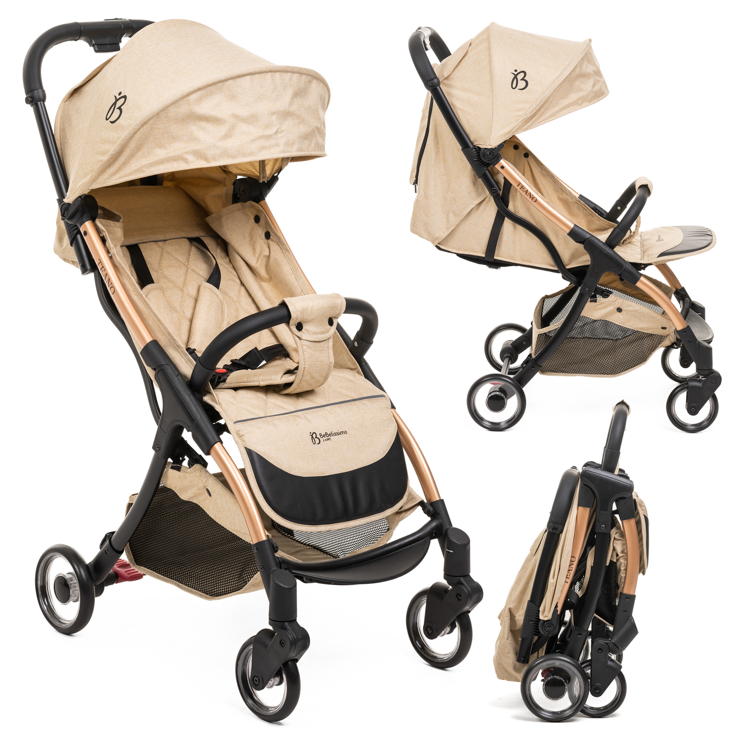 Bebelissimo - Poussette bébé Citadine Ultra Compacte - De 0 à 36 mois - Teano - beige