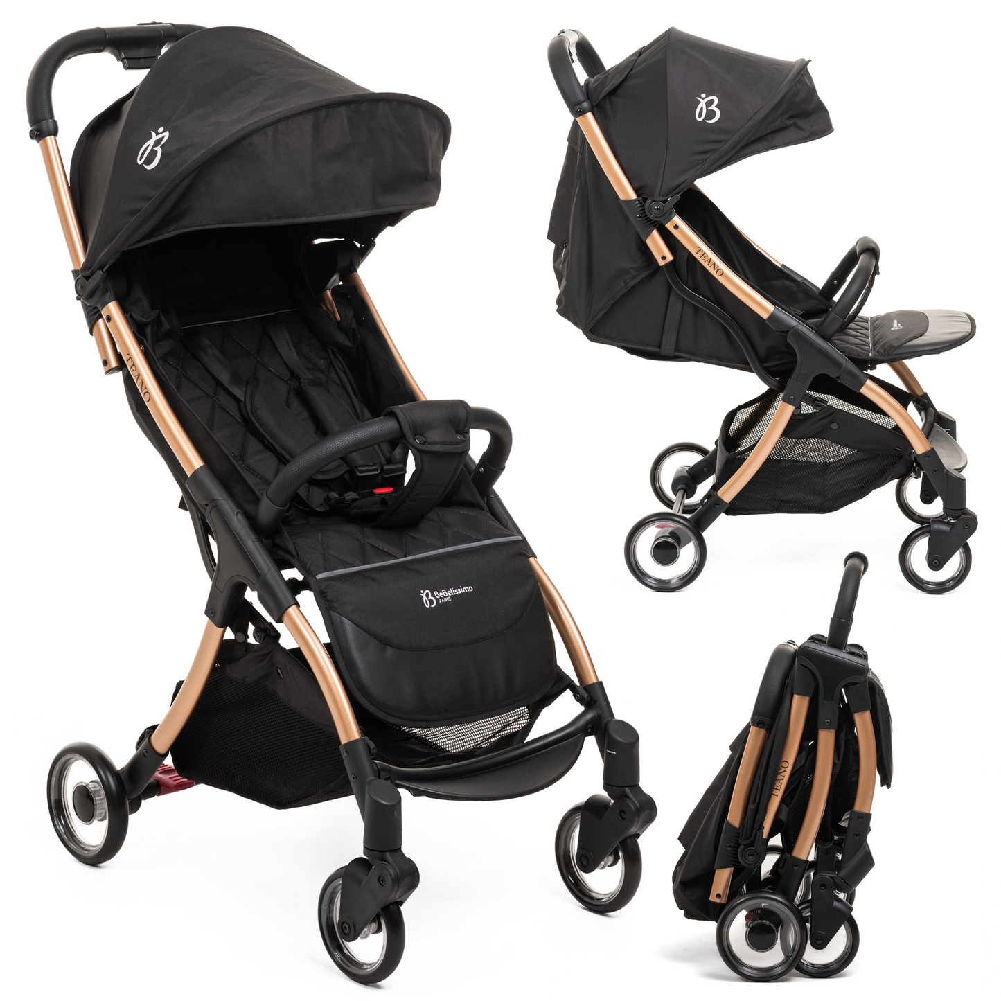 Bebelissimo - Poussette bébé Citadine Ultra Compacte - De 0 à 36 mois - Teano - noir