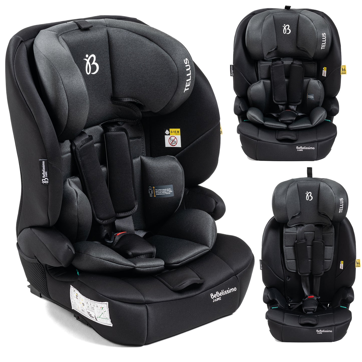 BEBELISSIMO - Siège auto bébé I-size - 76 -150cm - Tellus - de 9 à 36 kg, 15 mois à 12 ans - gris