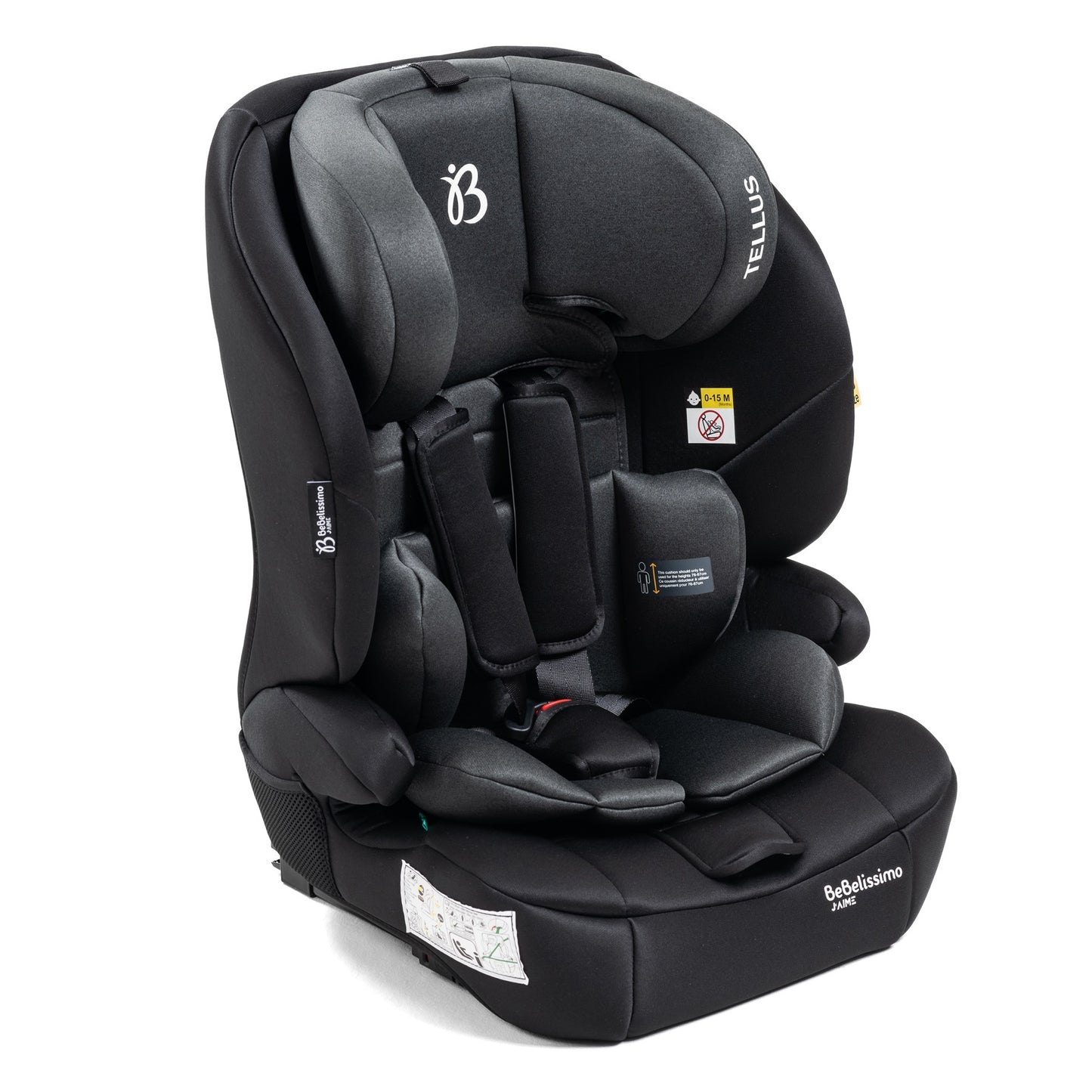 BEBELISSIMO - Siège auto bébé I-size - 76 -150cm - Tellus - de 9 à 36 kg, 15 mois à 12 ans - gris