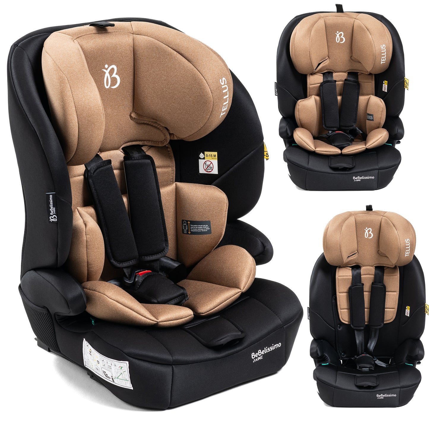 BEBELISSIMO - Siège auto bébé I-size - 76 -150cm - Tellus - de 9 à 36 kg, 15 mois à 12 ans - beige