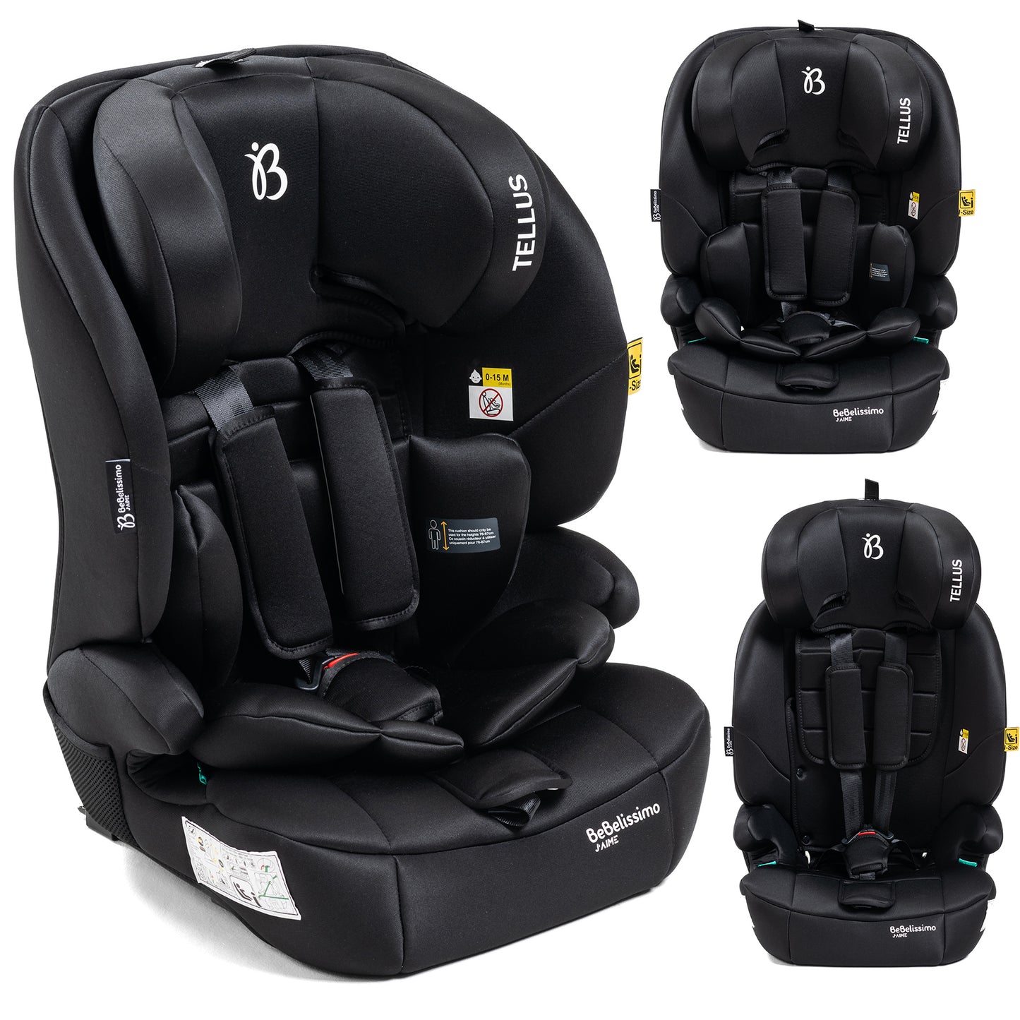 BEBELISSIMO - Siège auto bébé I-size - 76 -150cm - Tellus - de 9 à 36 kg, 15 mois à 12 ans -noir