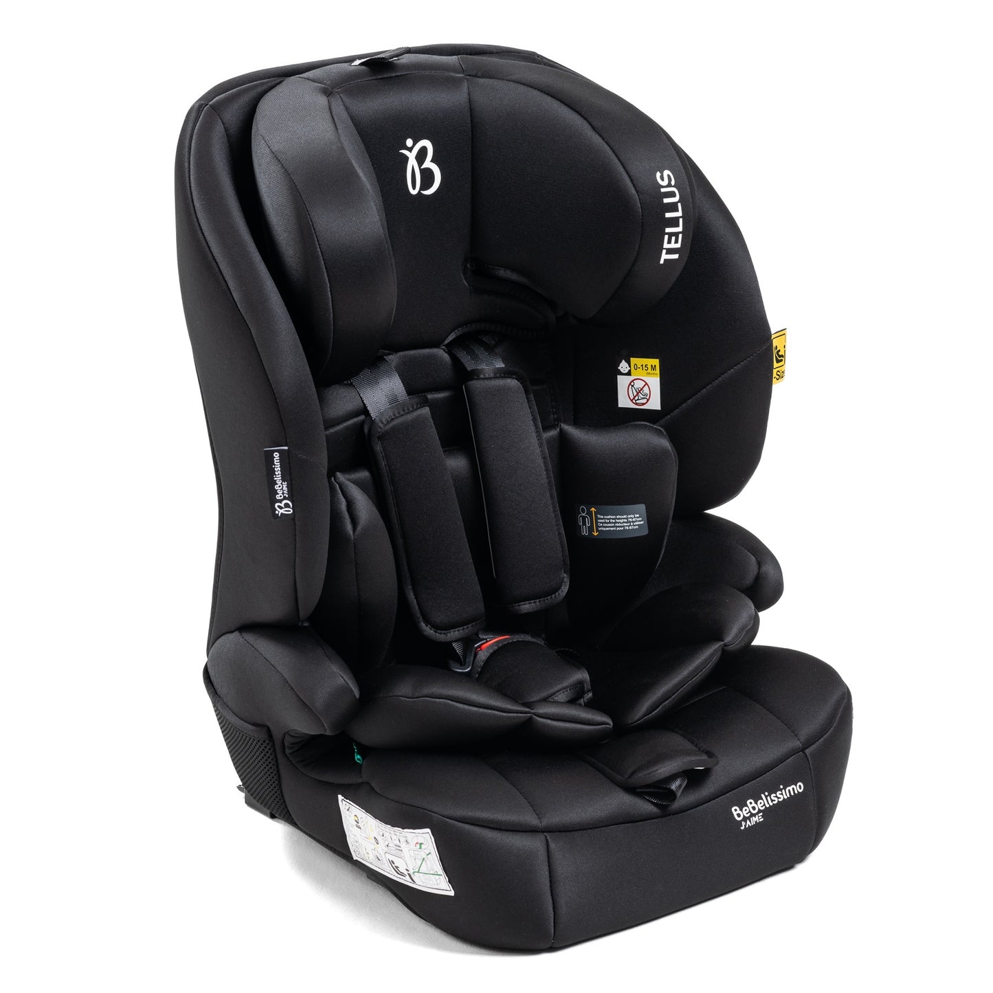 BEBELISSIMO - Siège auto bébé I-size - 76 -150cm - Tellus - de 9 à 36 kg, 15 mois à 12 ans -noir