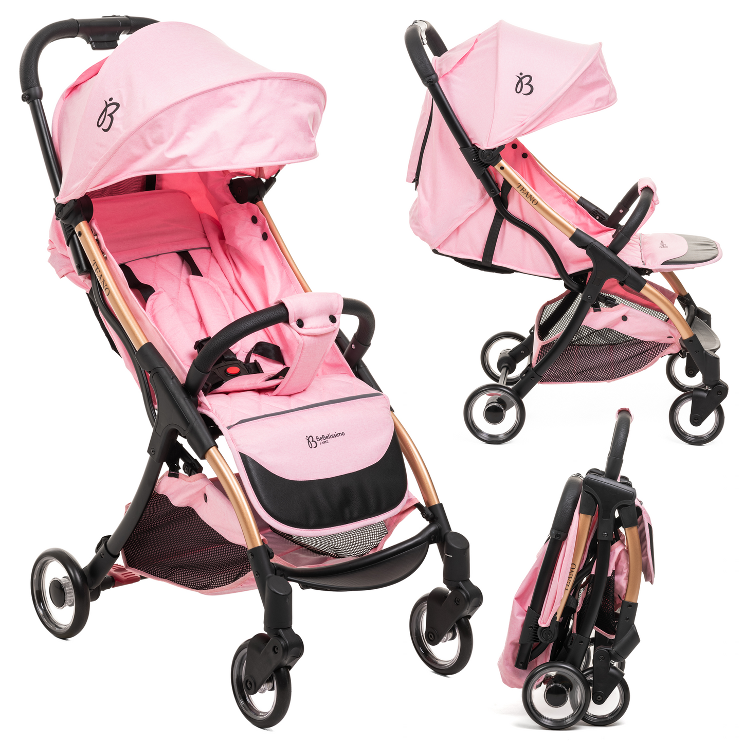 Bebelissimo - Poussette bébé Citadine Ultra Compacte - De 0 à 36 mois - Teano - rose