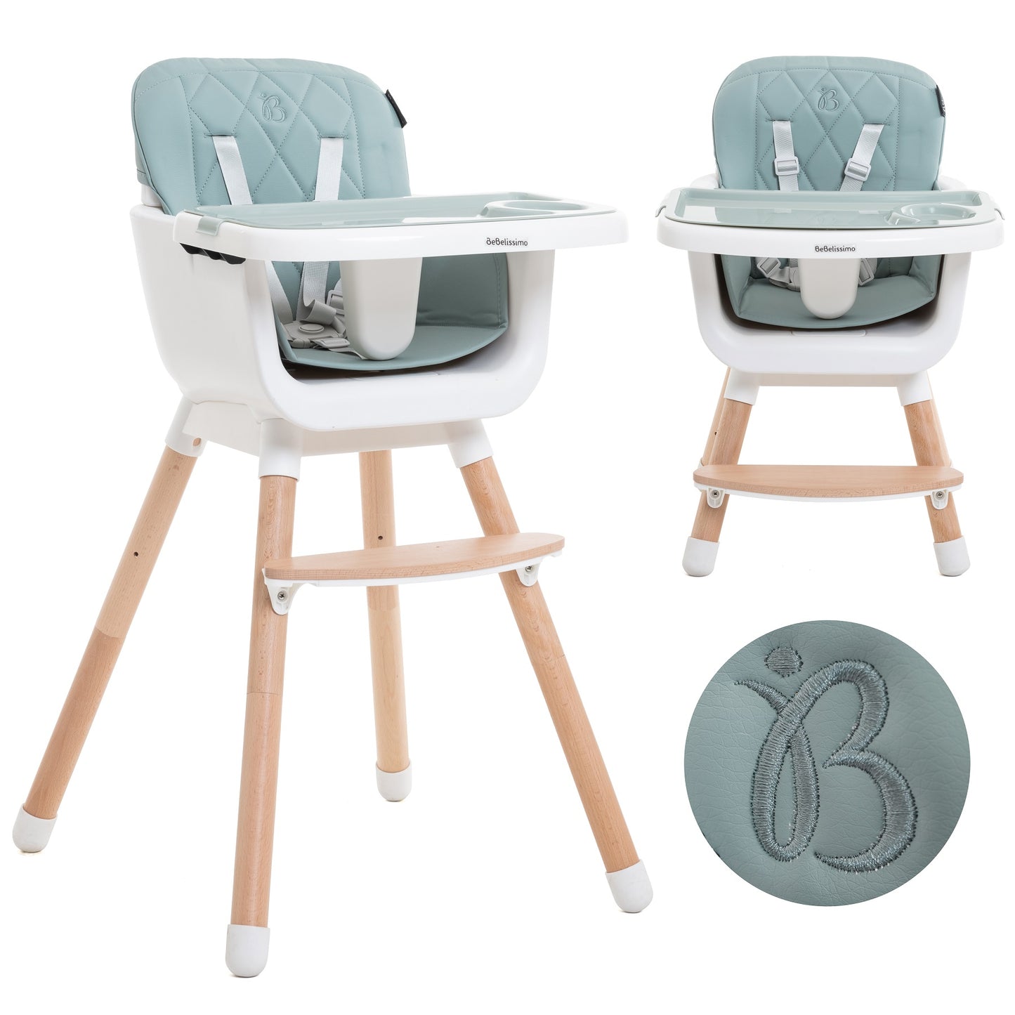 BEBELISSIMO - Chaise Haute bébé - Évolutive - Réglable - en Bois - 2 en 1 – 6 mois jusqu’à 5 ans - vert
