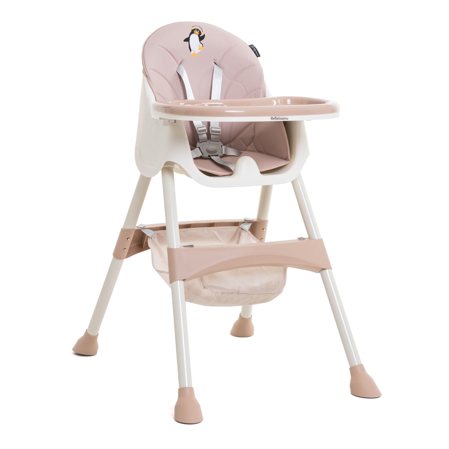 Bebelissimo - Chaise haute 2 en 1 - Evolutive - Réglable - Pliable- Disco Pinguin - rose