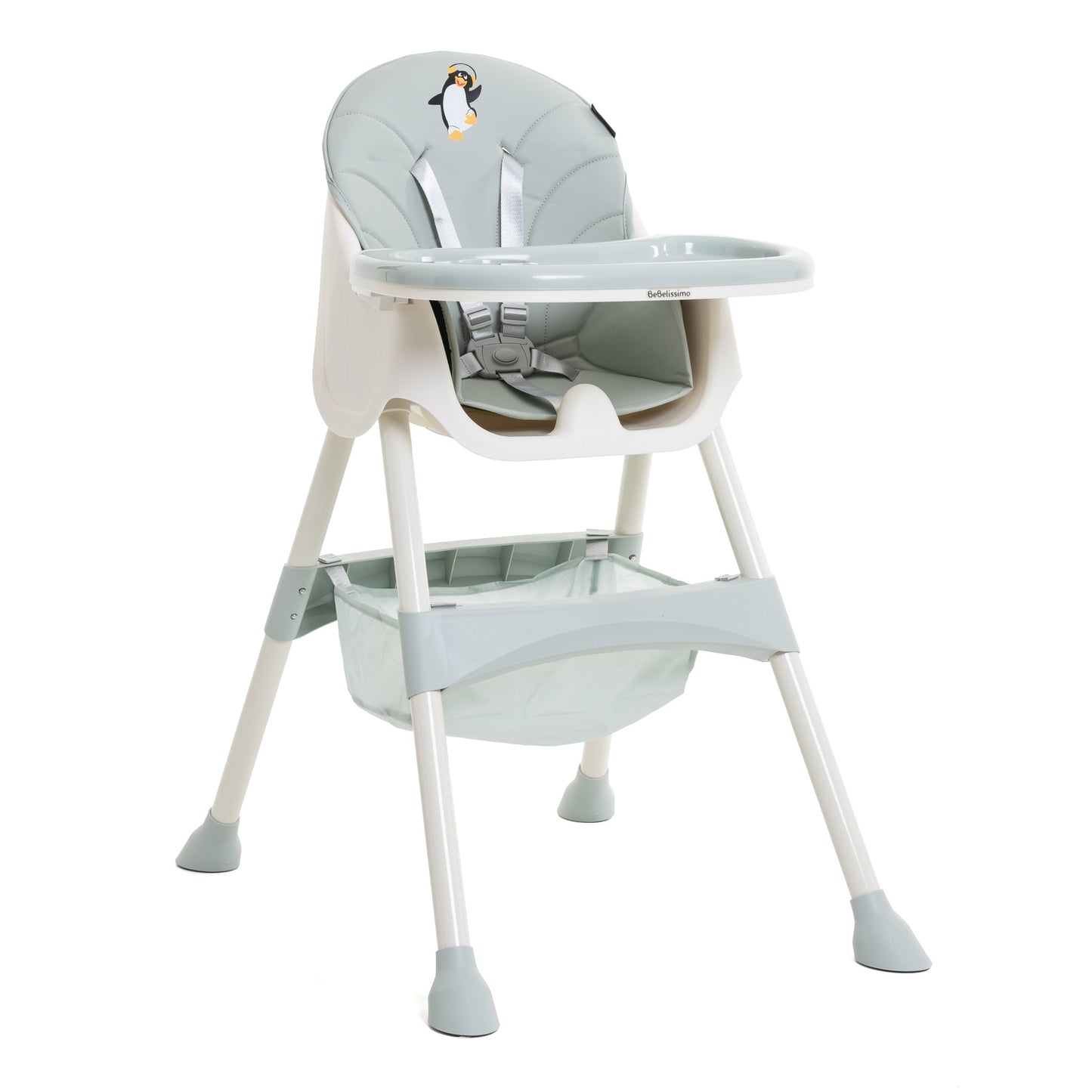 BEBELISSIMO - Chaise Haute Bébé Evolutive -dès 6 mois jusqu’à 20kg -Disco Pinguin - hauteur réglable - vert