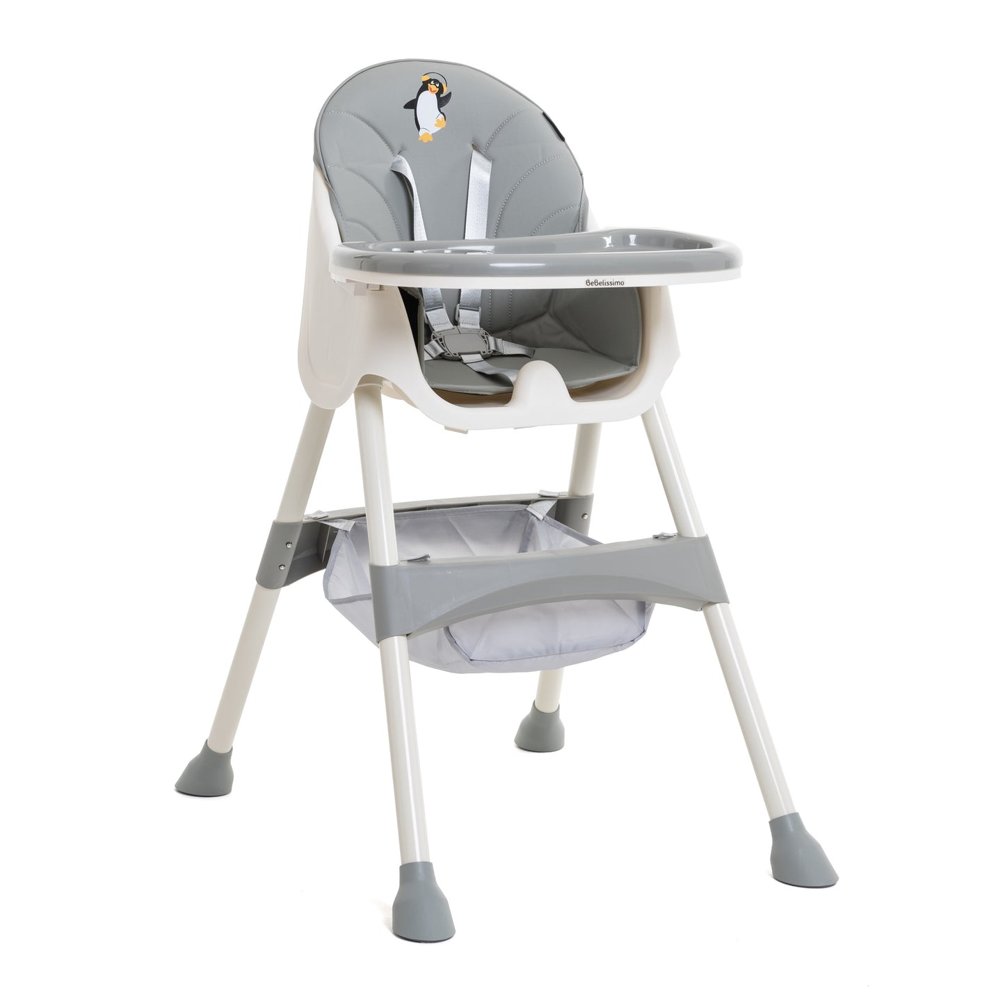 BEBELISSIMO - Chaise Haute Bébé Evolutive -dès 6 mois jusqu’à 20kg -Disco Pinguin - hauteur réglable - gris