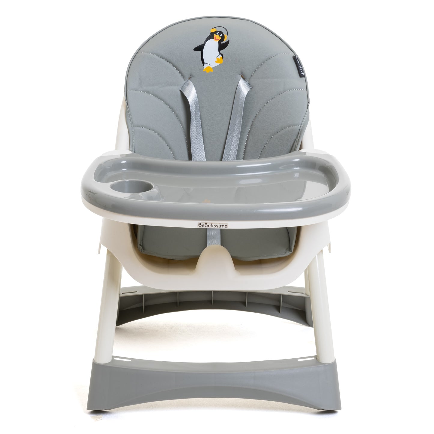 BEBELISSIMO - Chaise Haute Bébé Evolutive -dès 6 mois jusqu’à 20kg -Disco Pinguin - hauteur réglable - gris