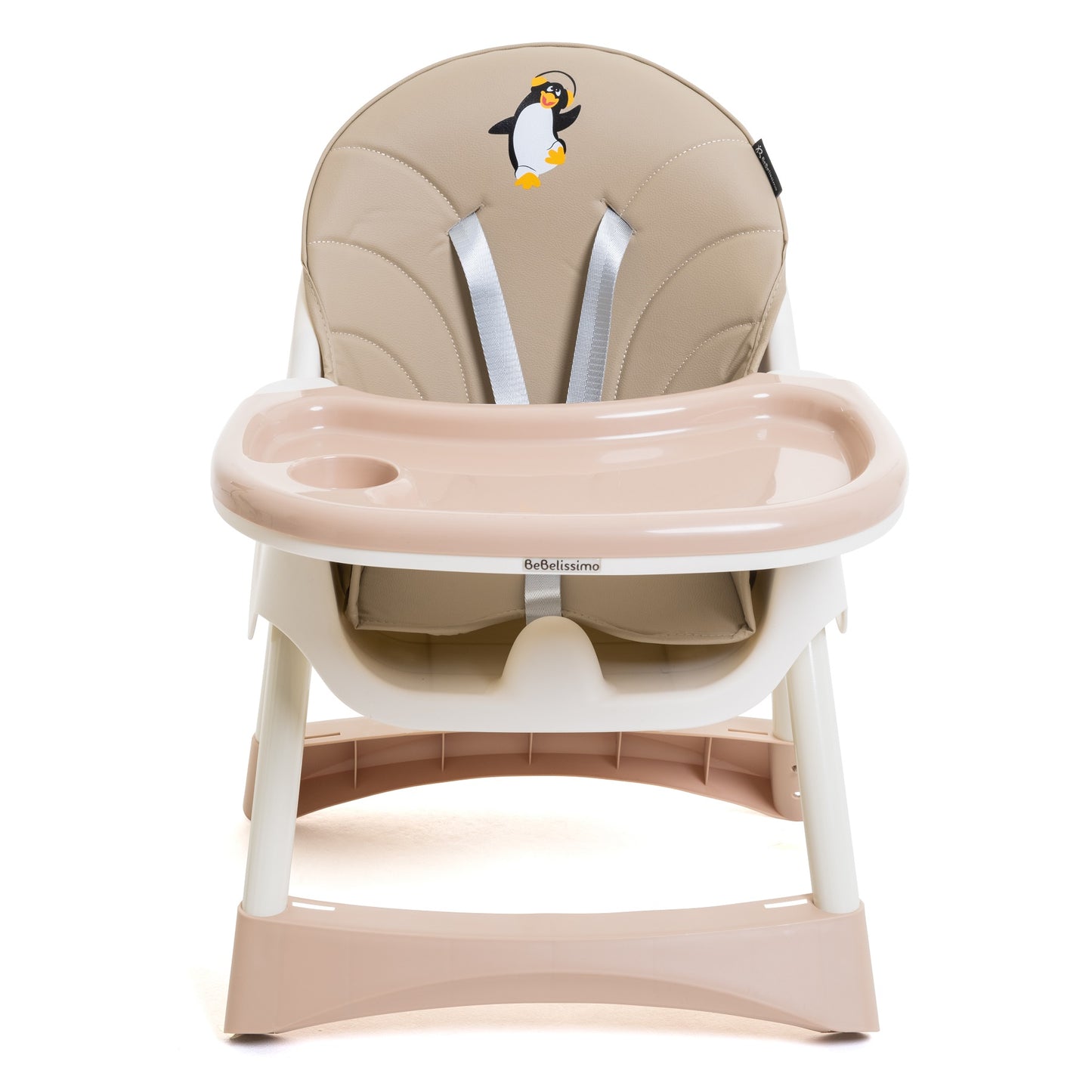BEBELISSIMO - Chaise Haute Bébé Evolutive -dès 6 mois jusqu’à 20kg -Disco Pinguin - hauteur réglable - beige