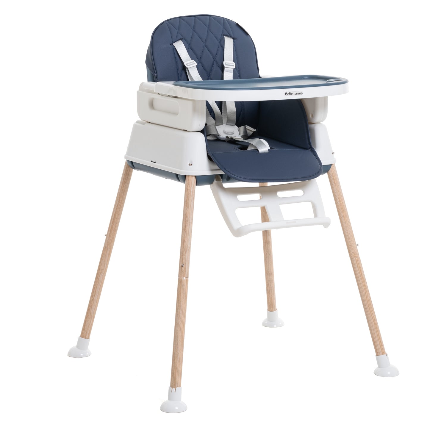 BEBELISSIMO - Chaise Haute Bébé Evolutive - Réglable - dès 6 mois jusqu’à 20kg – 5 modes - bleu foncé