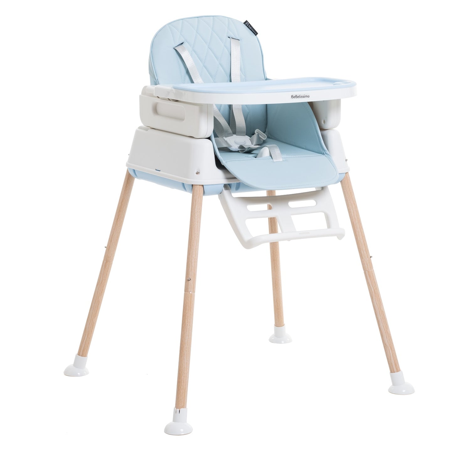 BEBELISSIMO - Chaise Haute Bébé Evolutive - Réglable - dès 6 mois jusqu’à 20kg – 5 modes - bleu claire