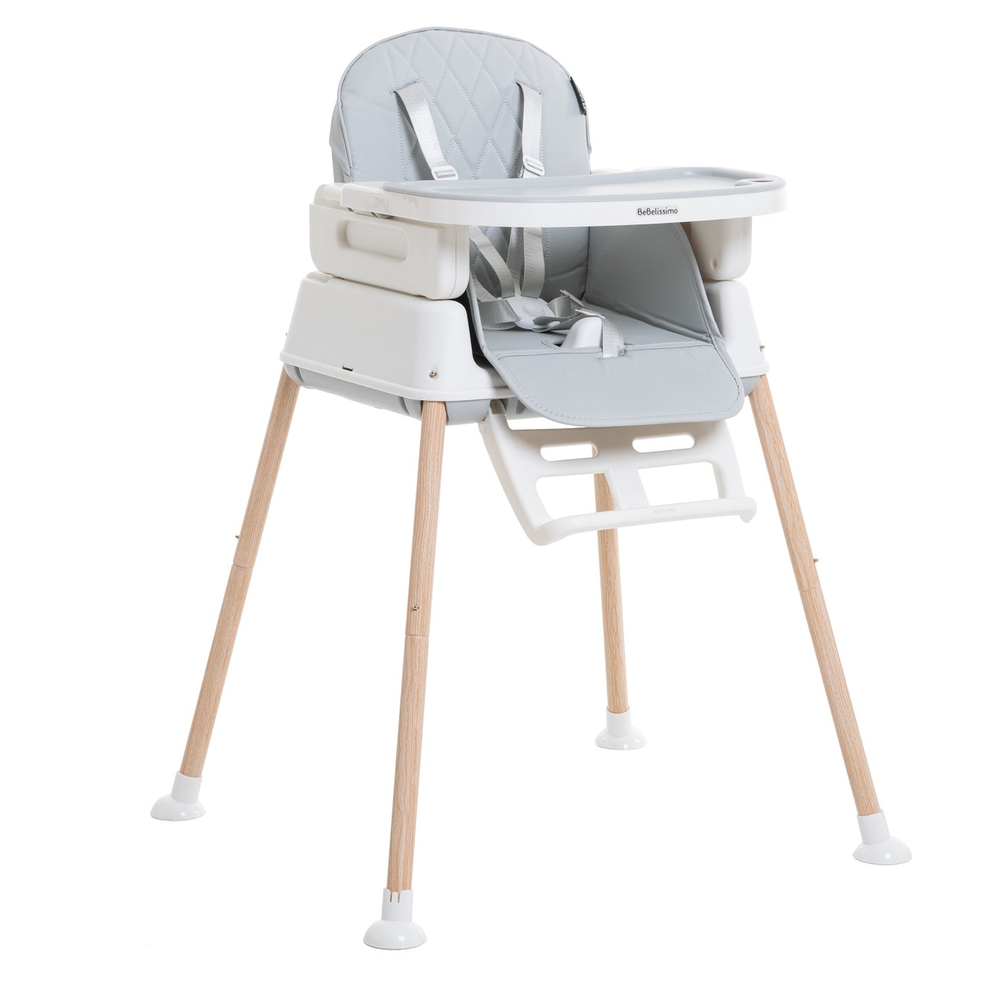 BEBELISSIMO - Chaise Haute Bébé Evolutive - Réglable - dès 6 mois jusqu’à 20kg – 5 modes - gris