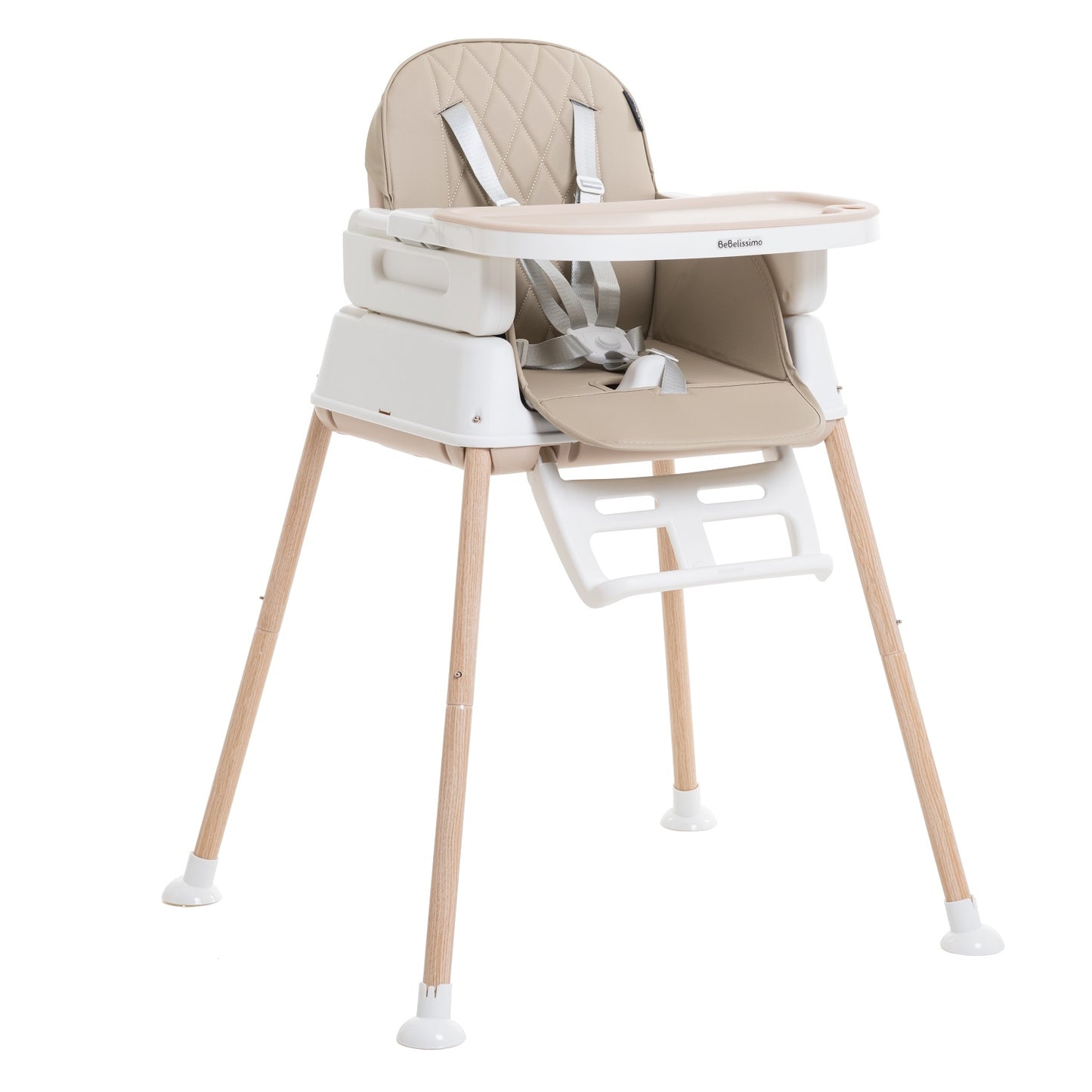 BEBELISSIMO - Chaise Haute Bébé Evolutive - Réglable - dès 6 mois jusqu’à 20kg – 5 modes - beige