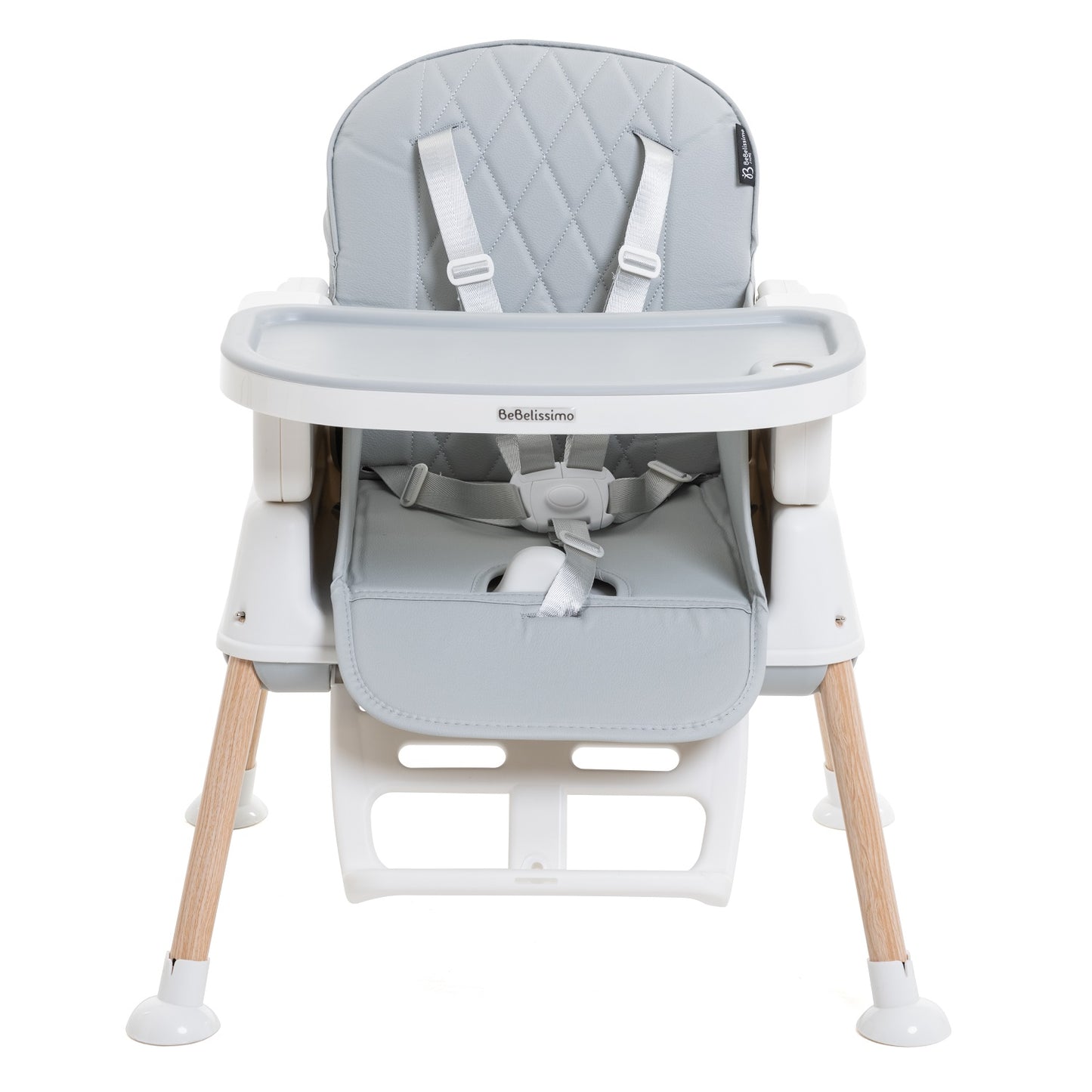 BEBELISSIMO - Chaise Haute Bébé Evolutive - Réglable - dès 6 mois jusqu’à 20kg – 5 modes - gris