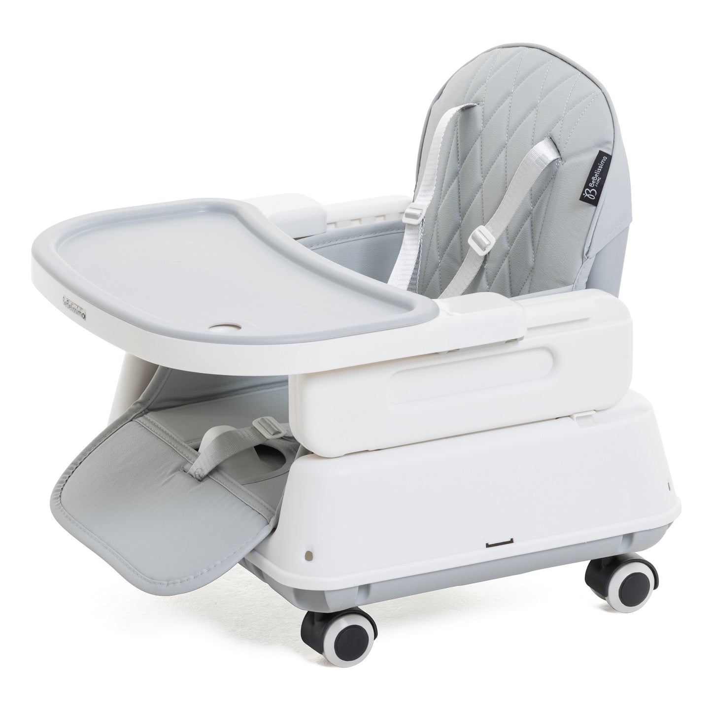 BEBELISSIMO - Chaise Haute Bébé Evolutive - Réglable - dès 6 mois jusqu’à 20kg – 5 modes - gris