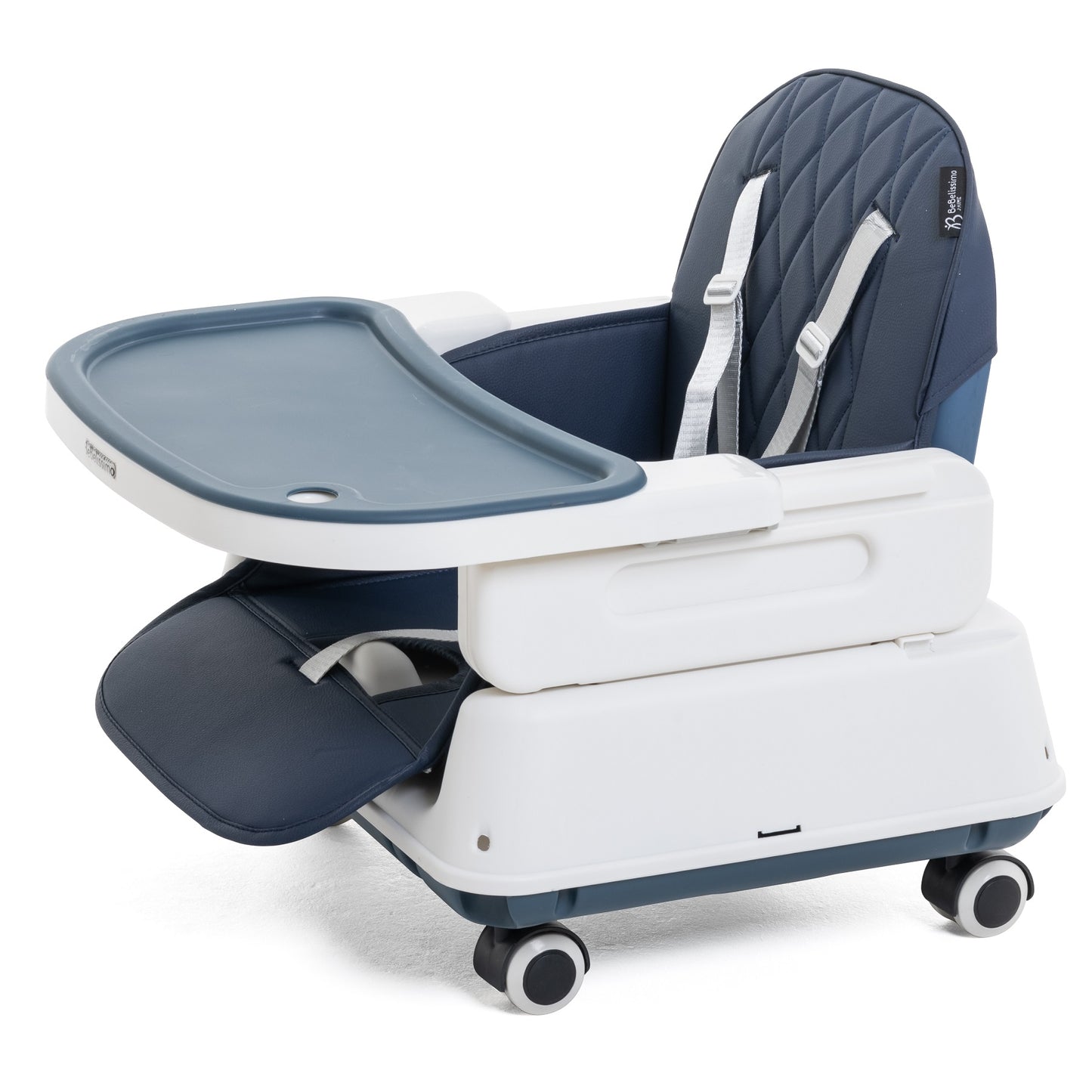BEBELISSIMO - Chaise Haute Bébé Evolutive - Réglable - dès 6 mois jusqu’à 20kg – 5 modes - bleu foncé