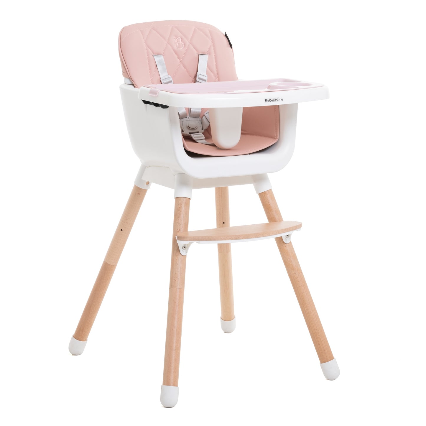 BEBELISSIMO - Chaise Haute bébé - Évolutive - Réglable - en Bois - 2 en 1 – 6 mois jusqu’à 5 ans- rose