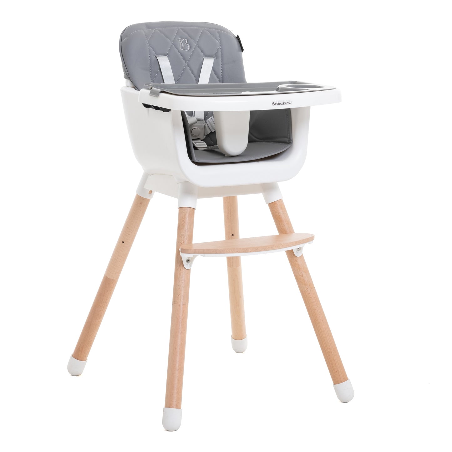 BEBELISSIMO - Chaise Haute bébé - Évolutive - Réglable - en Bois - 2 en 1 – 6 mois jusqu’à 5 ans - gris