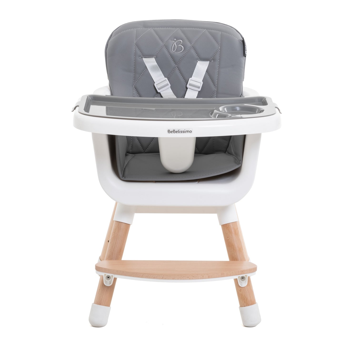 BEBELISSIMO - Chaise Haute bébé - Évolutive - Réglable - en Bois - 2 en 1 – 6 mois jusqu’à 5 ans - gris
