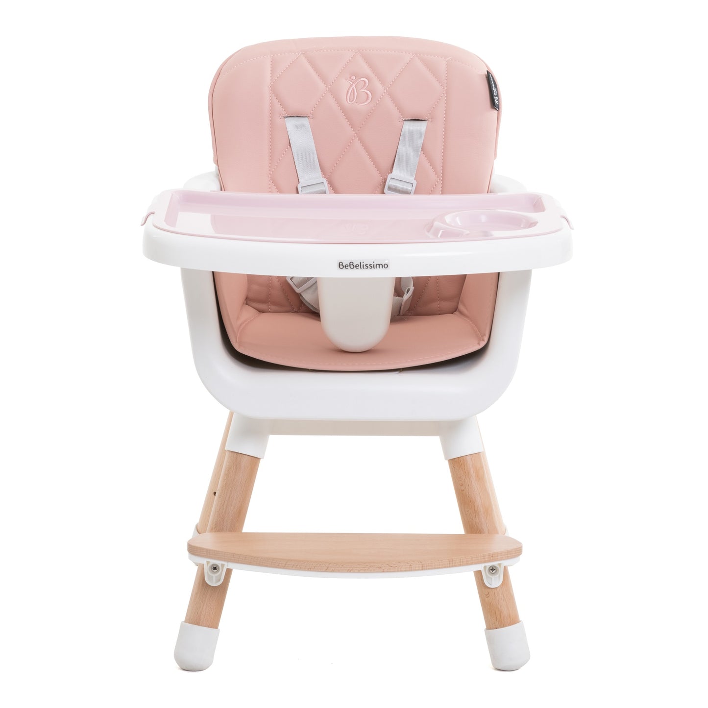 BEBELISSIMO - Chaise Haute bébé - Évolutive - Réglable - en Bois - 2 en 1 – 6 mois jusqu’à 5 ans- rose
