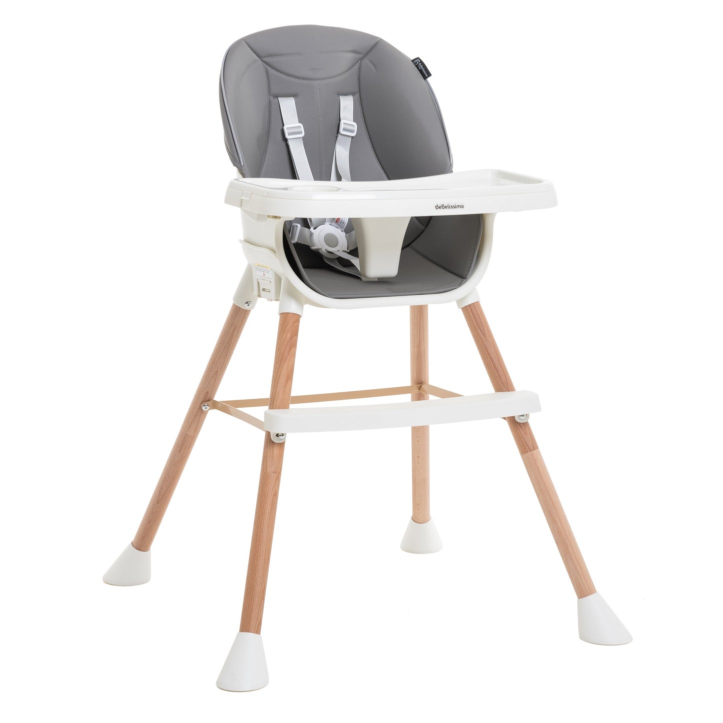 BEBELISSIMO - Chaise Haute Évolutive en Bois - 3 en 1 – 6 mois jusqu’à 5 ans - réhausseur - gris