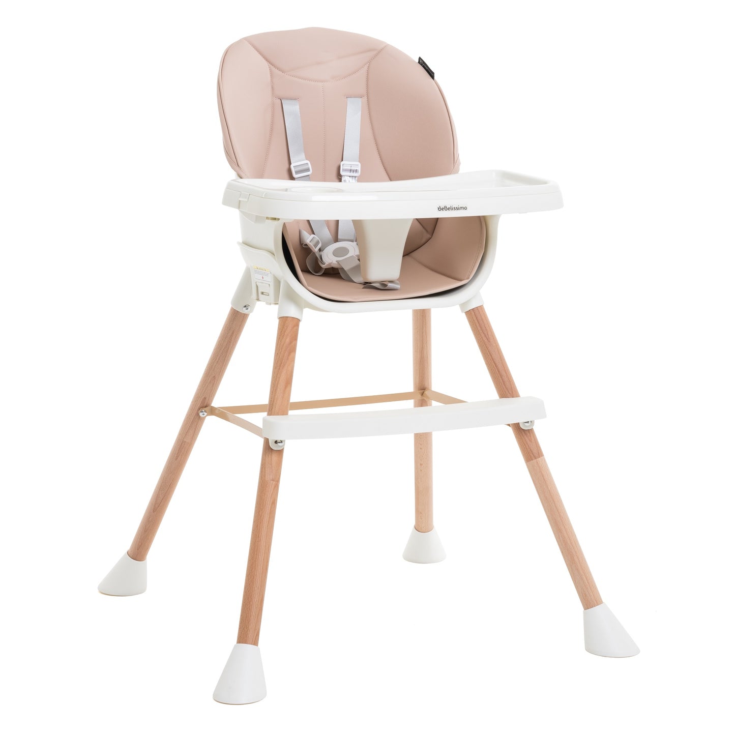 BEBELISSIMO - Chaise Haute Évolutive en Bois - 3 en 1 – 6 mois jusqu’à 5 ans - réhausseur- rose
