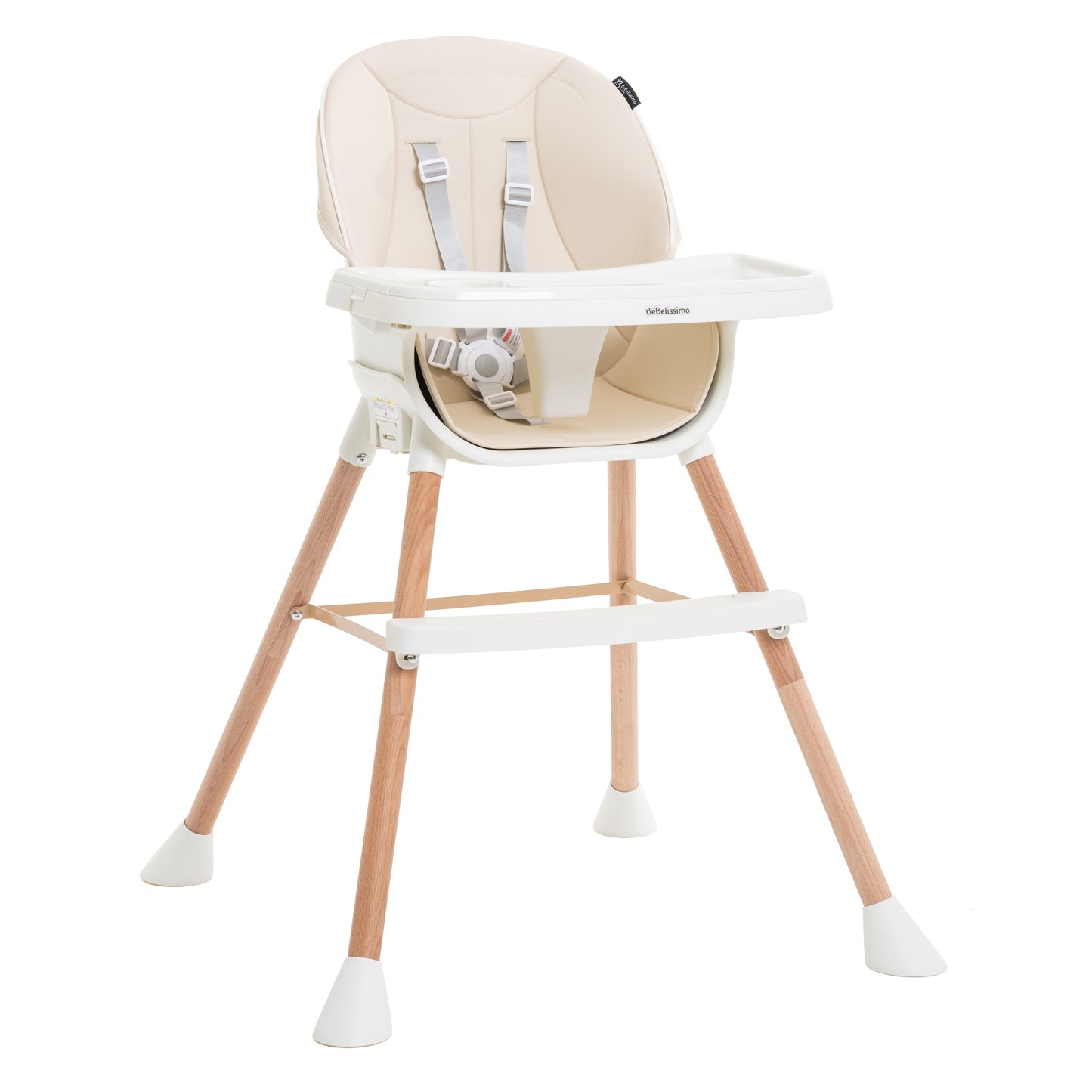 BEBELISSIMO - Chaise Haute Évolutive en Bois - 3 en 1 – 6 mois jusqu’à 5 ans - réhausseur - beige