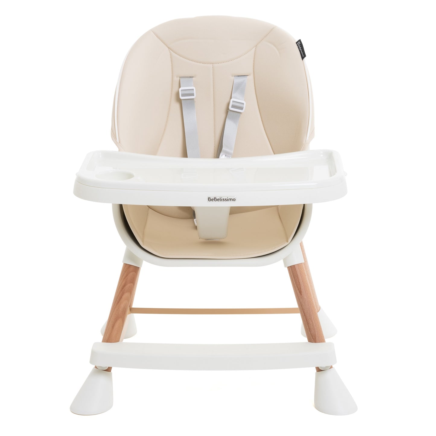 BEBELISSIMO - Chaise Haute Évolutive en Bois - 3 en 1 – 6 mois jusqu’à 5 ans - réhausseur - beige