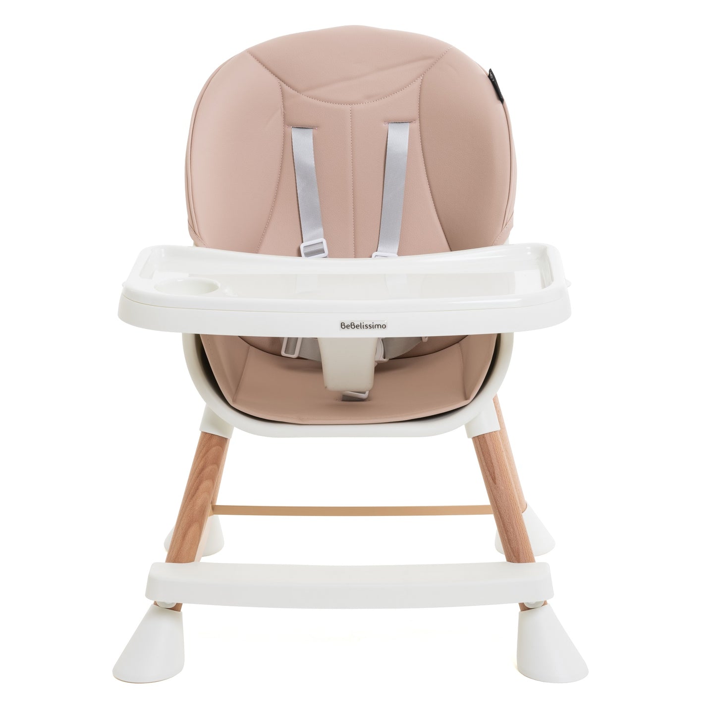 BEBELISSIMO - Chaise Haute Évolutive en Bois - 3 en 1 – 6 mois jusqu’à 5 ans - réhausseur- rose