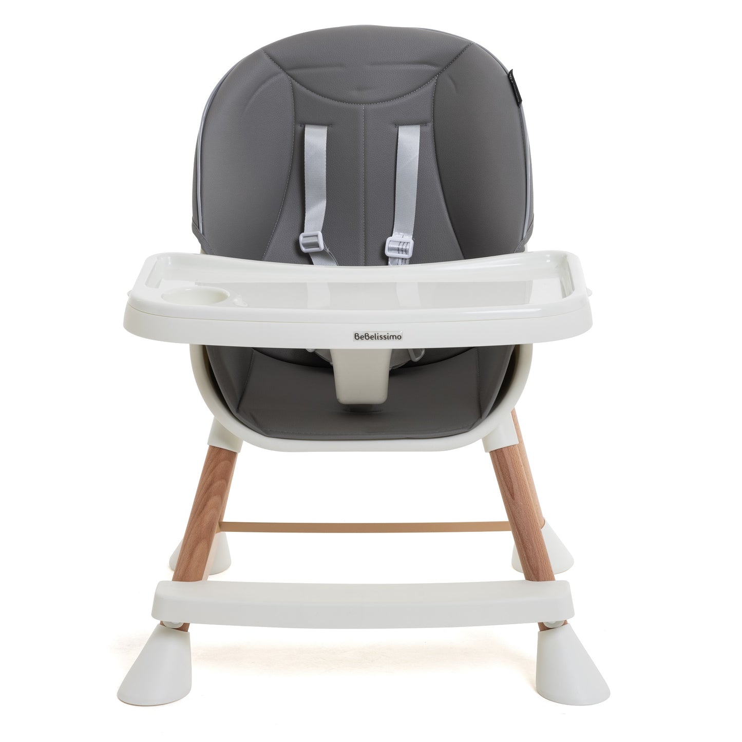 BEBELISSIMO - Chaise Haute Évolutive en Bois - 3 en 1 – 6 mois jusqu’à 5 ans - réhausseur - gris