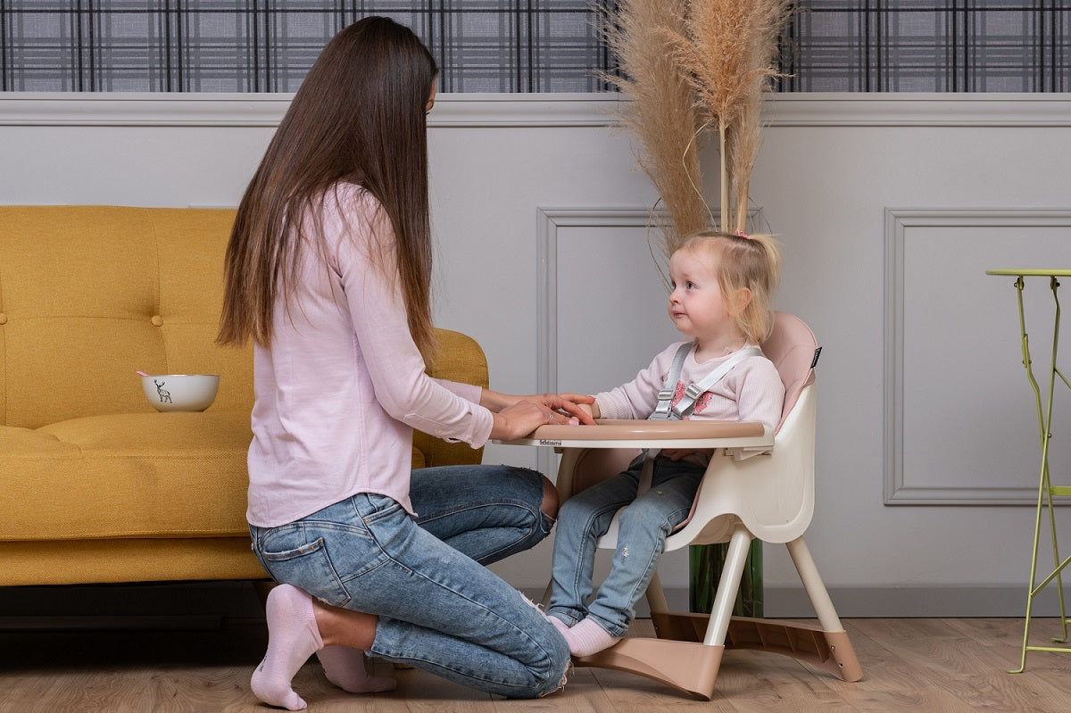 BEBELISSIMO - Chaise Haute Bébé Evolutive -dès 6 mois jusqu’à 20kg -Disco Pinguin - hauteur réglable - beige