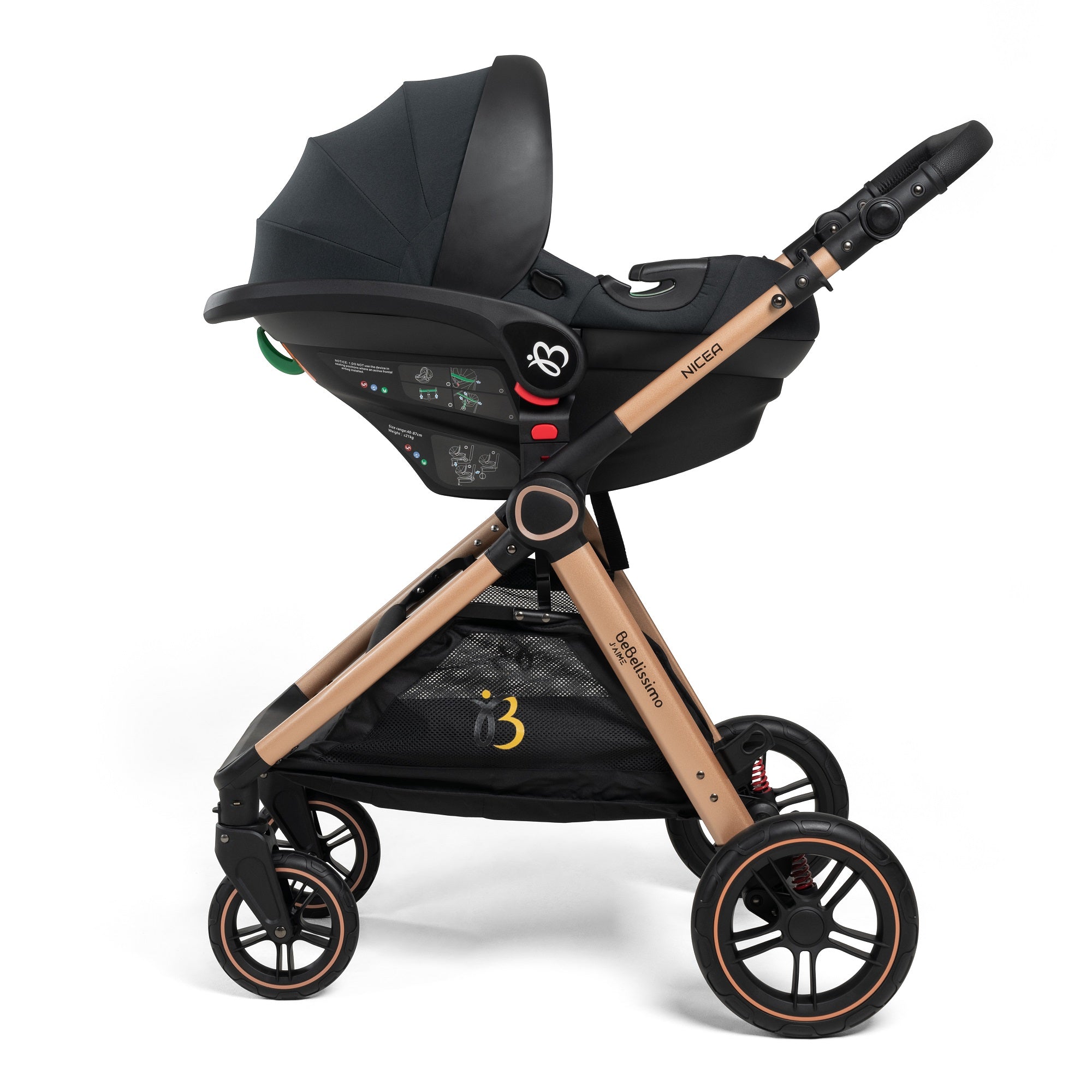 BEBELISSIMO Poussette combinee trio 3 en 1 siege auto I size 40 87cm nacelle des la naissance jusqu a 22kg noir