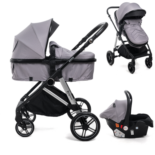 BEBELISSIMO - Poussette combinée trio 3 en 1 - siège auto 0+ CAVO– nacelle – dès la naissance – jusqu’à 22kg  - gris