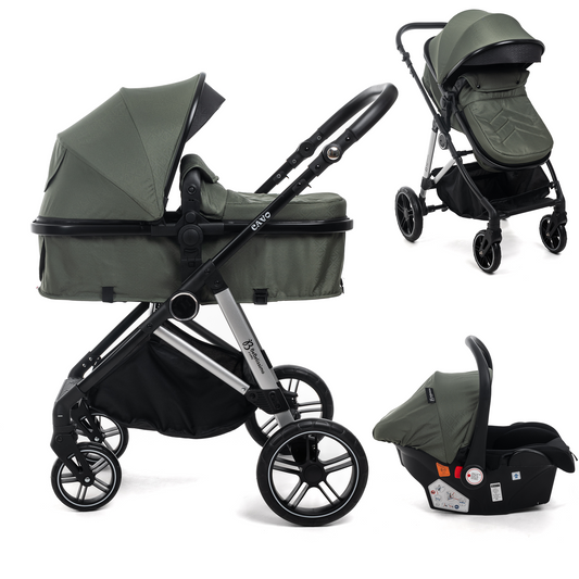 BEBELISSIMO - Poussette combinée trio 3 en 1 - siège auto 0+ CAVO– nacelle – dès la naissance – jusqu’à 22kg  - vert